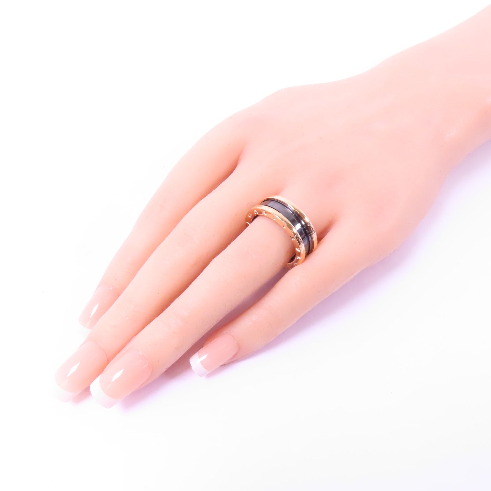 BVLGARI 18K玫瑰金/陶瓷B-zero1 Two Band Ring戒指US#8.25