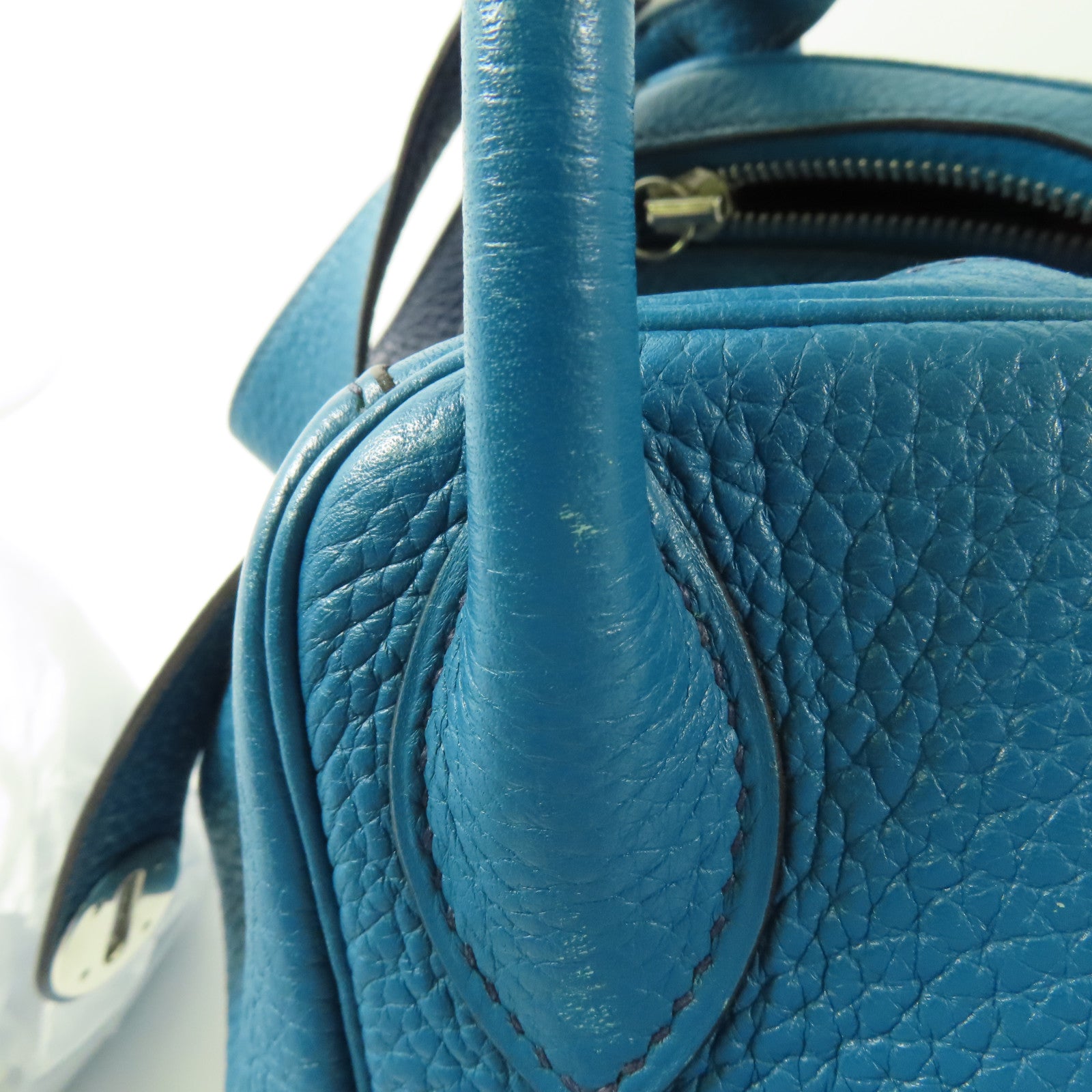 HERMES Clemence皮革Lindy 30銀扣肩背袋Bleu Izmir