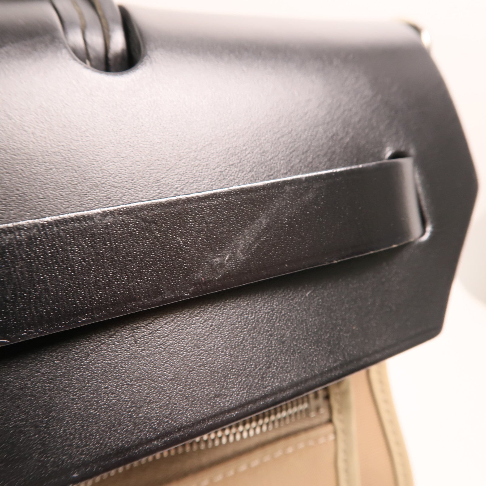 HERMES 帆布Herbag PM銀扣手挽肩背兩用袋Etoupe