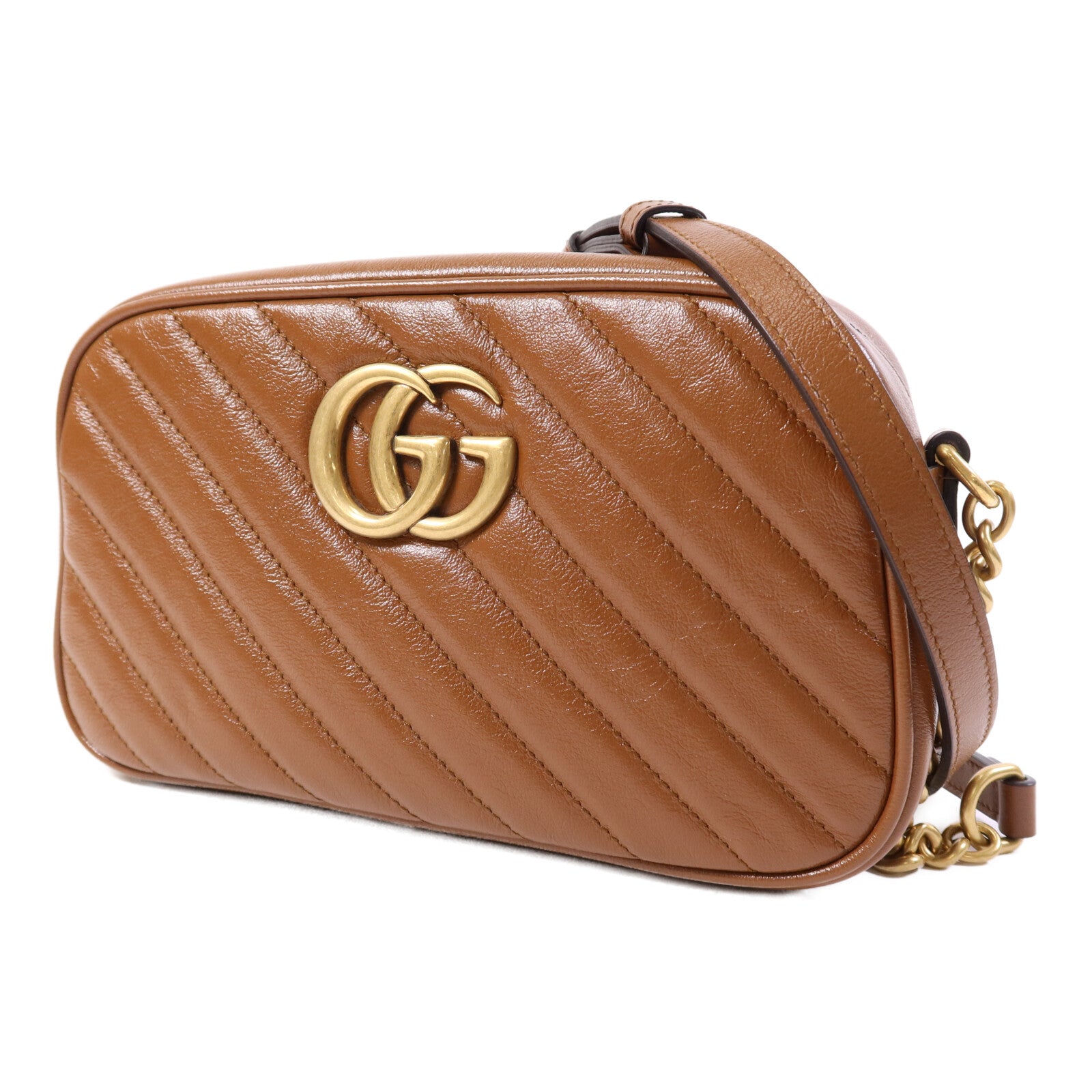 GUCCI 牛皮皮革GG Marmont Small金扣鏈帶肩背袋