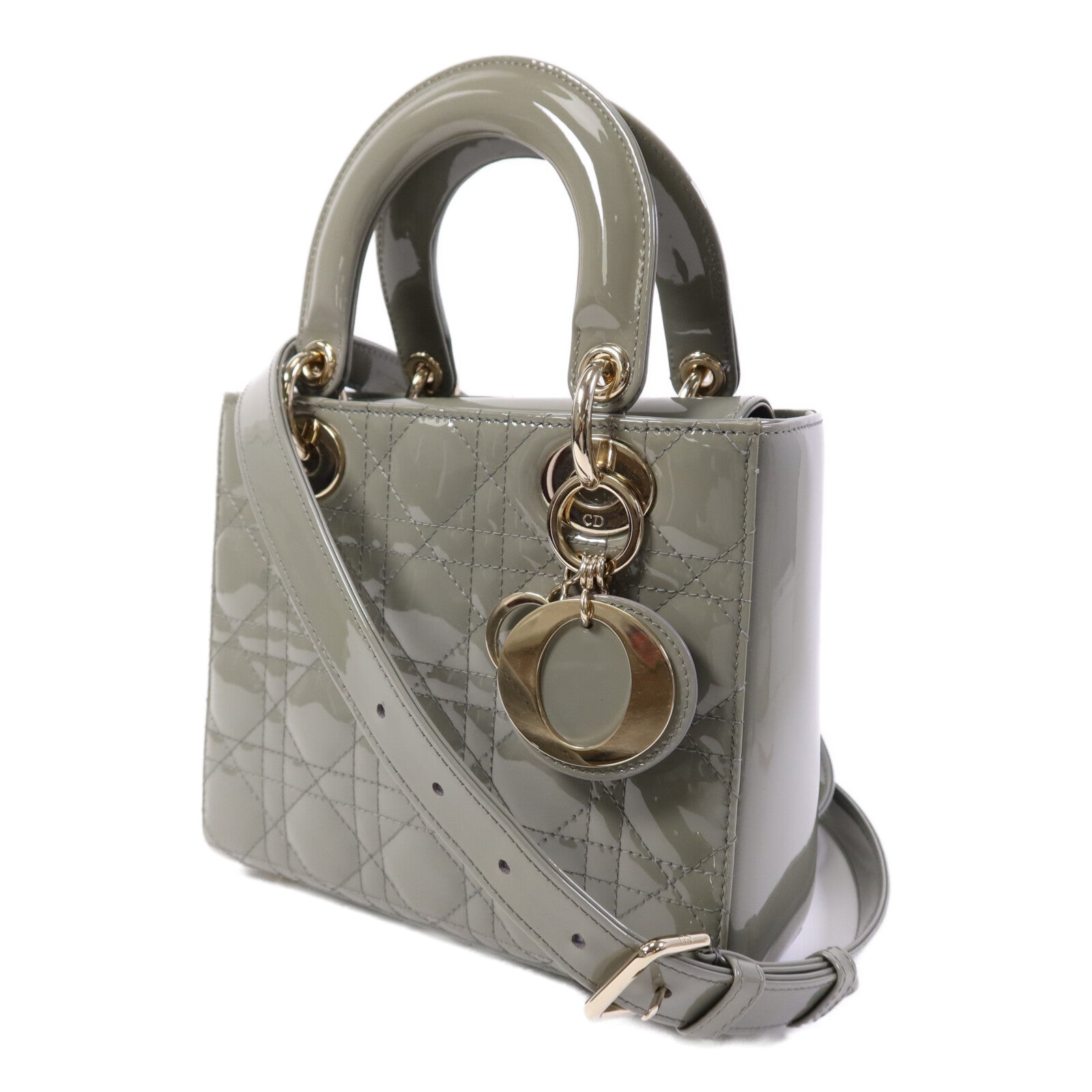 Dior 漆皮皮革Lady Dior Small金扣手挽肩背兩用袋