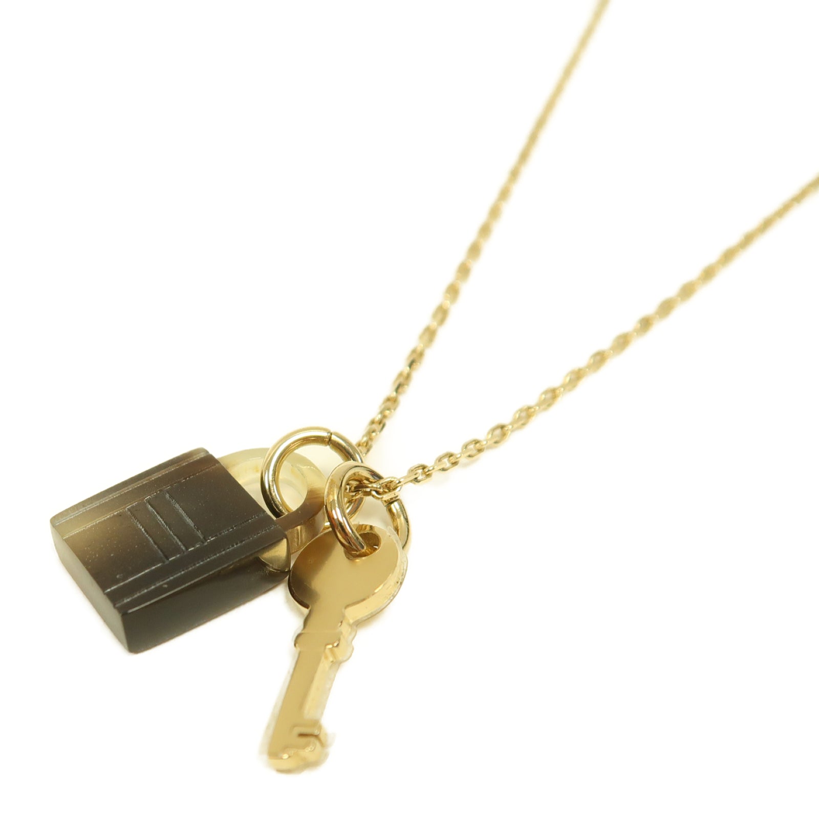HERMES 水牛角/金屬Amulette Padlock Pendant金扣掛飾啡色