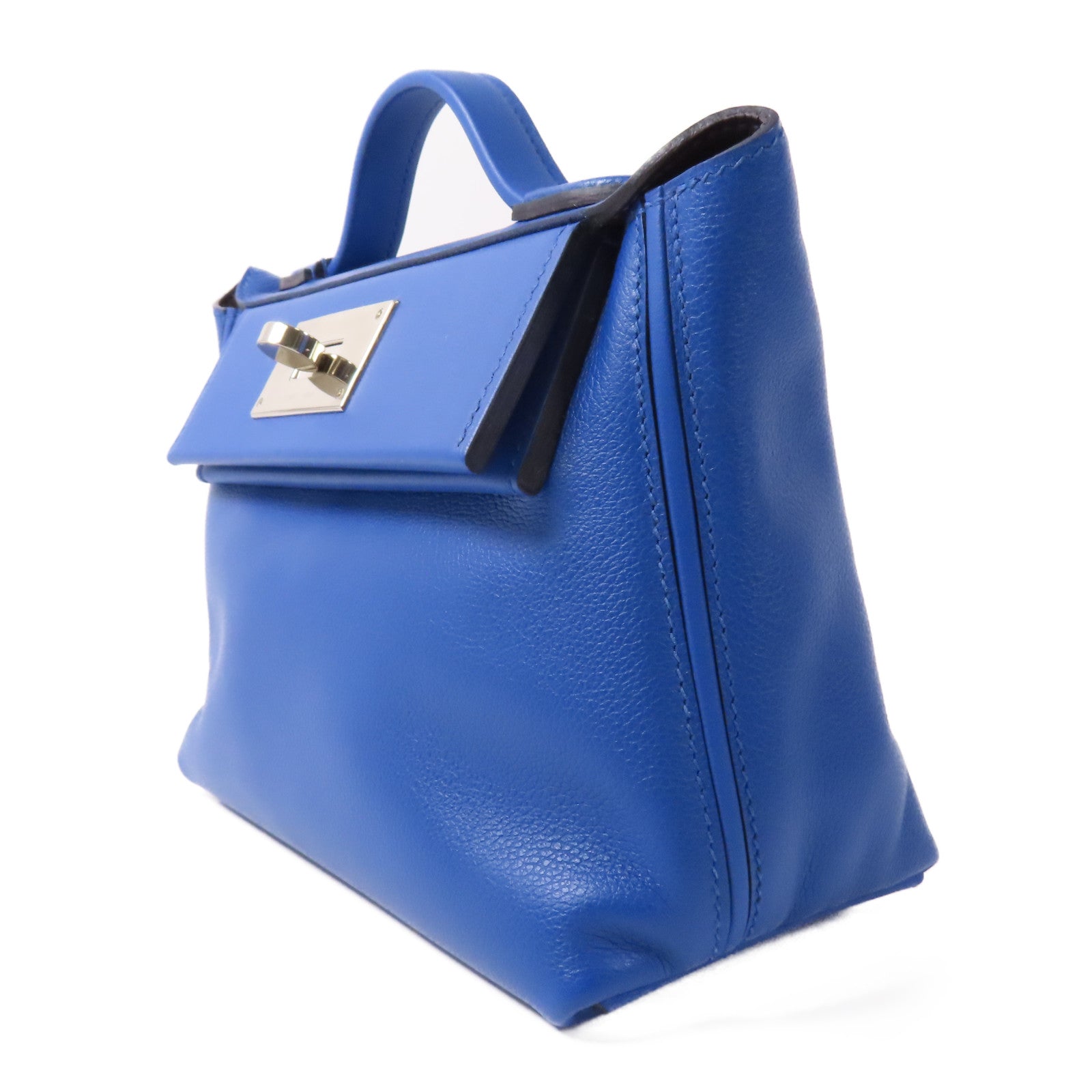 HERMES Evercolor皮革24/24 Mini銀扣肩背袋Bleu France