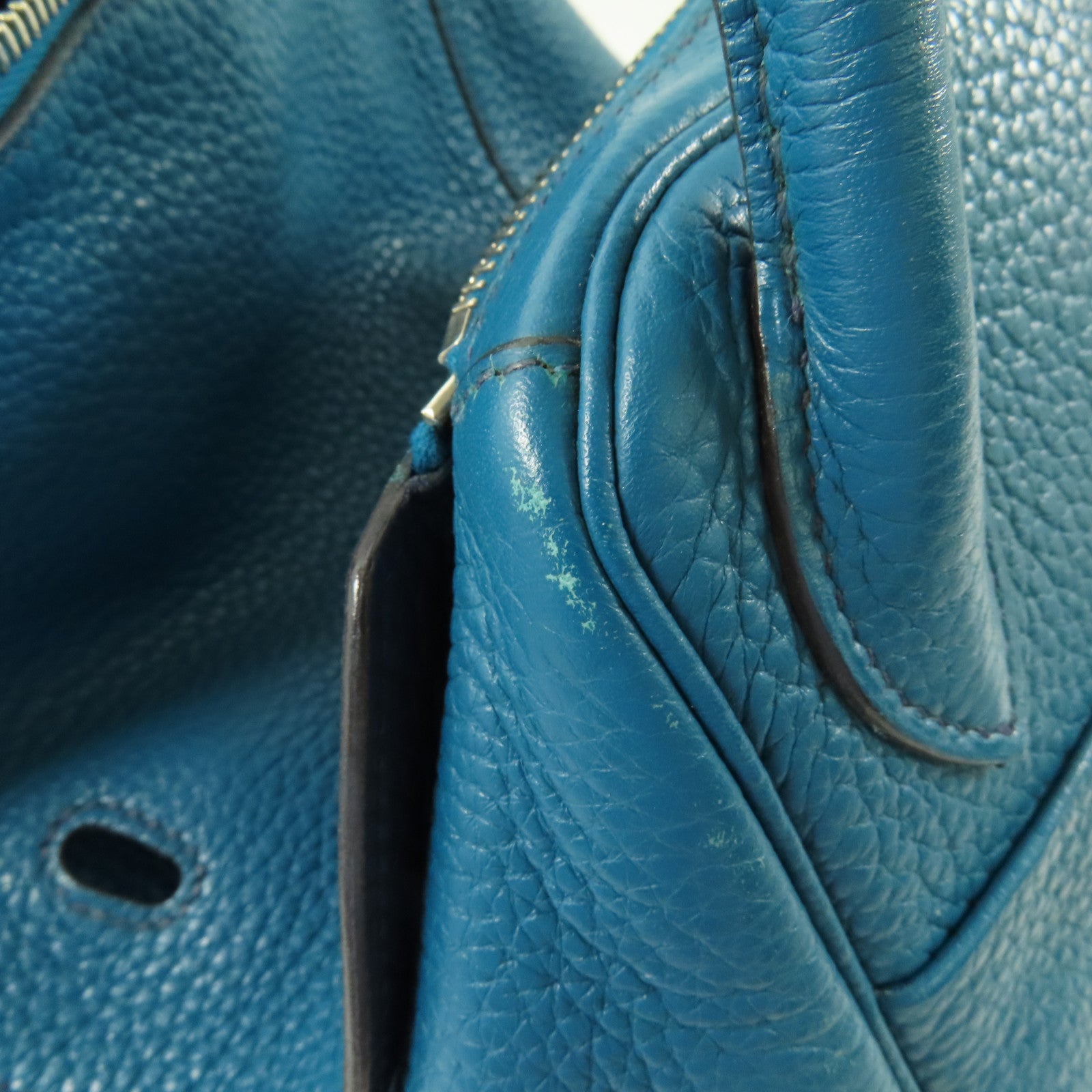HERMES Clemence皮革Lindy 30銀扣肩背袋Bleu Izmir