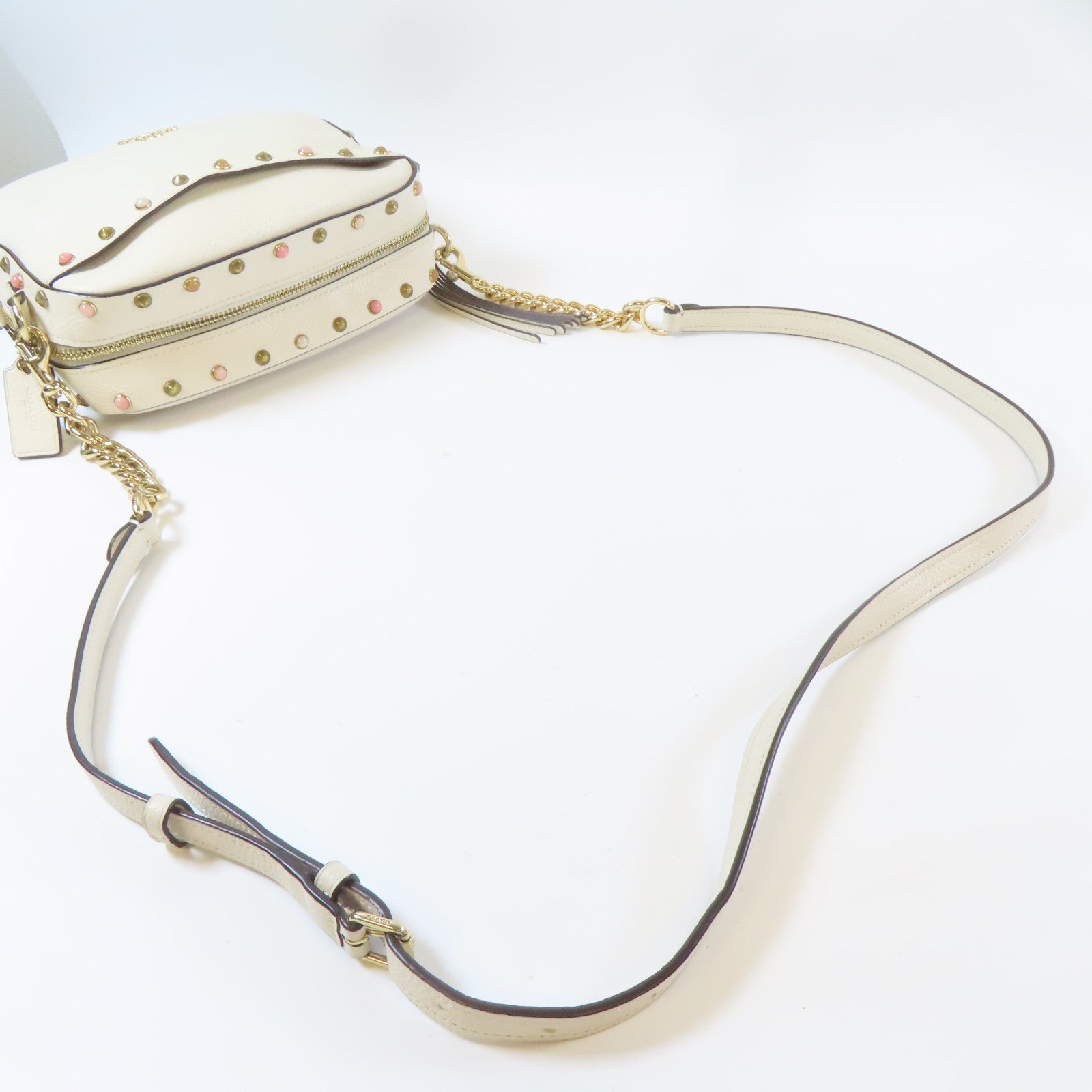 COACH 牛皮皮革Shoulder Bag金扣肩背袋米色