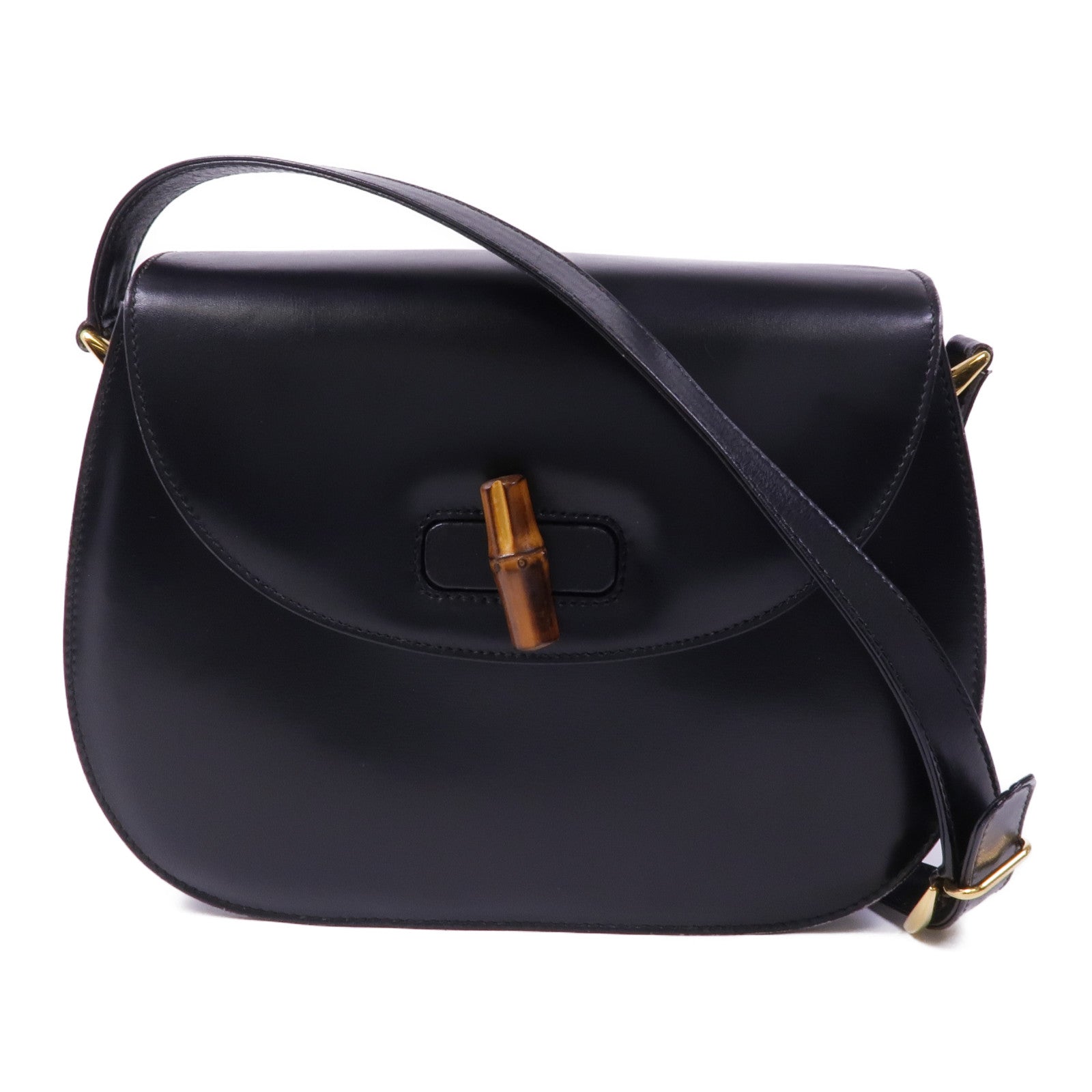 GUCCI 牛皮皮革Bamboo Shoulder Bag金扣肩背袋黑色