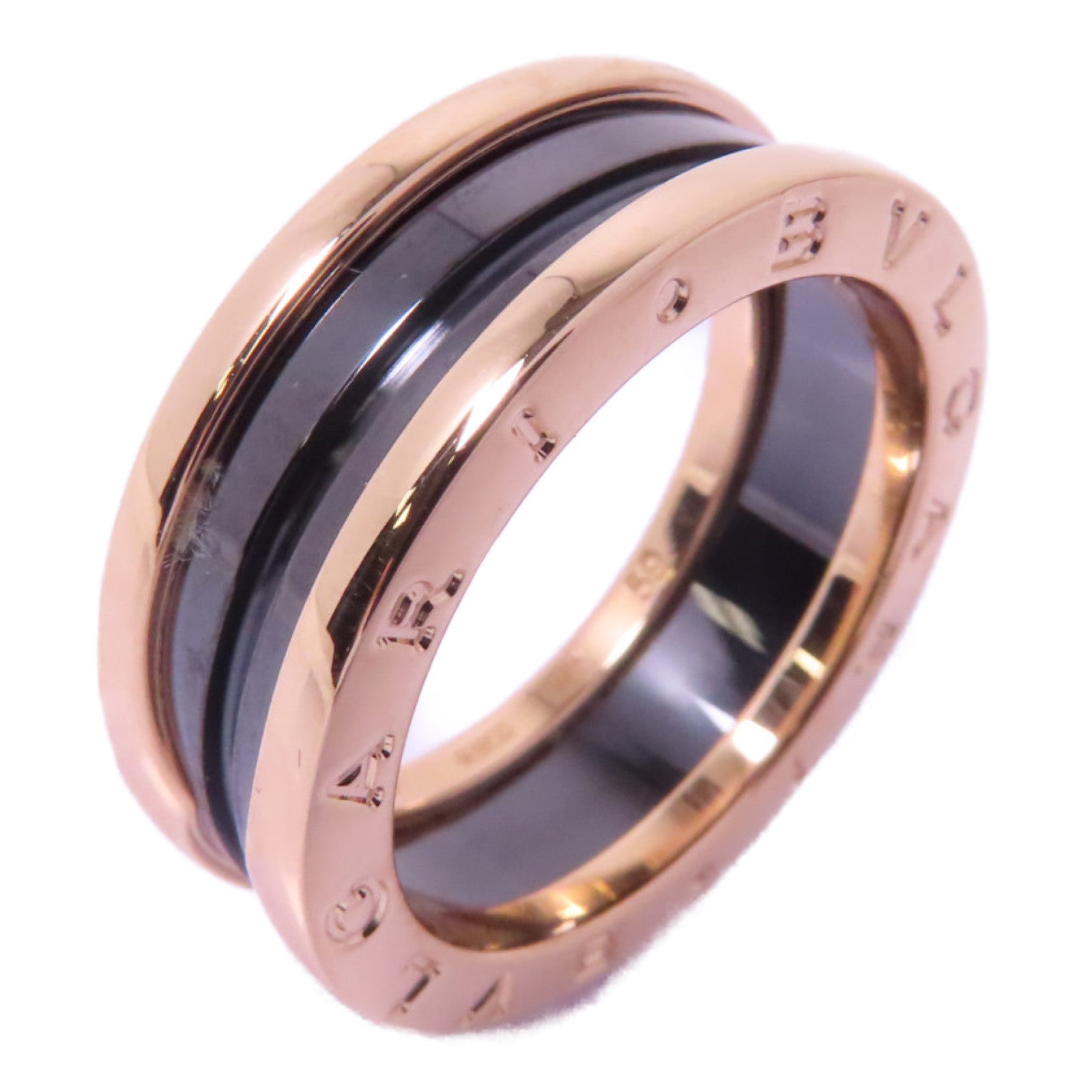 BVLGARI 18K玫瑰金/陶瓷B-zero1 Two Band Ring戒指US#8.25