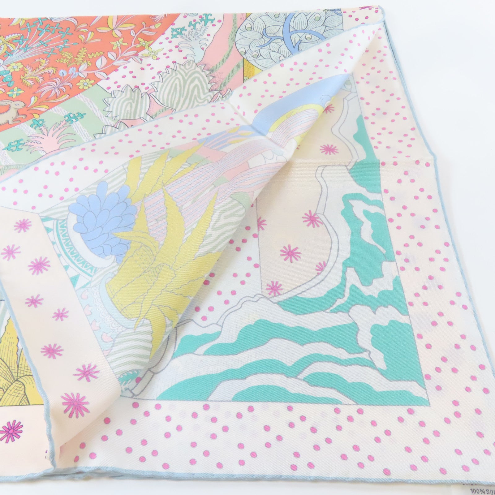 HERMES 絲質Scarf絲巾白色/淺藍色/粉紅色/橙色