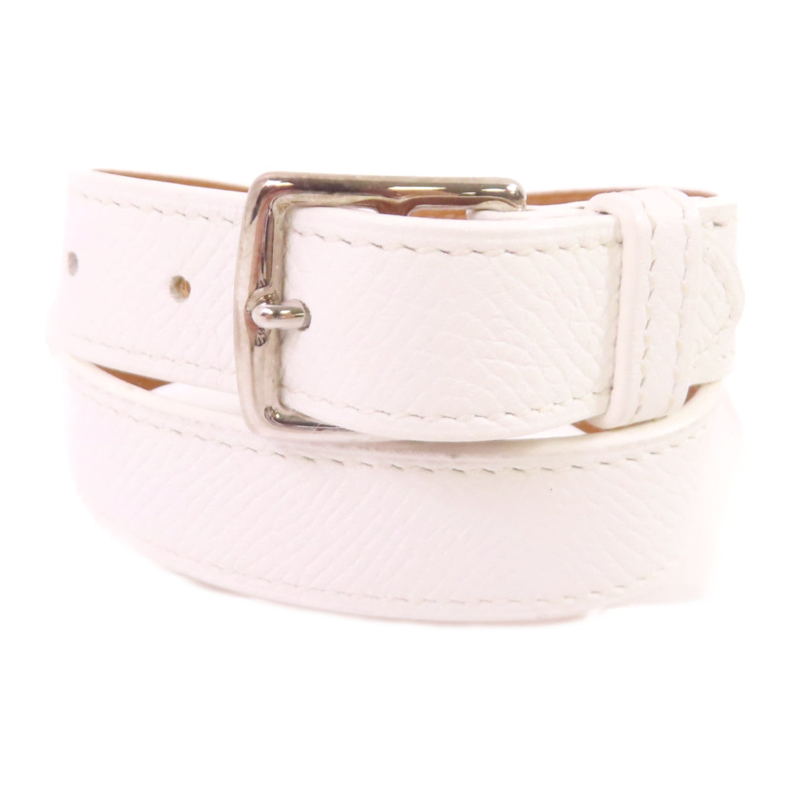 HERMES 【激減優惠】Evercolor皮革Etriviere Bracelet銀扣手鏈白色
