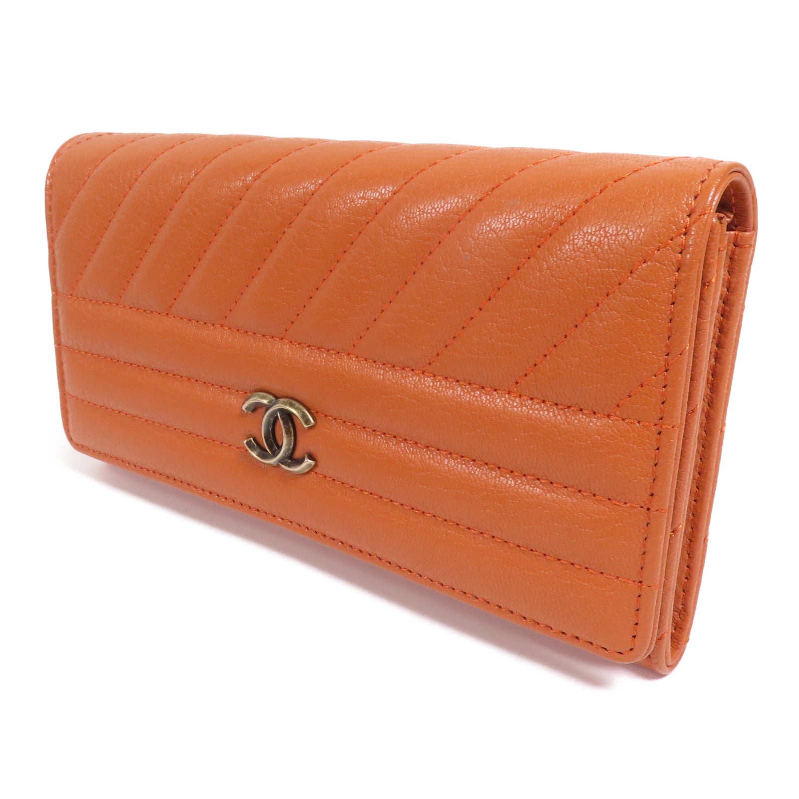 CHANEL 牛皮皮革Long Wallet金扣長錢包