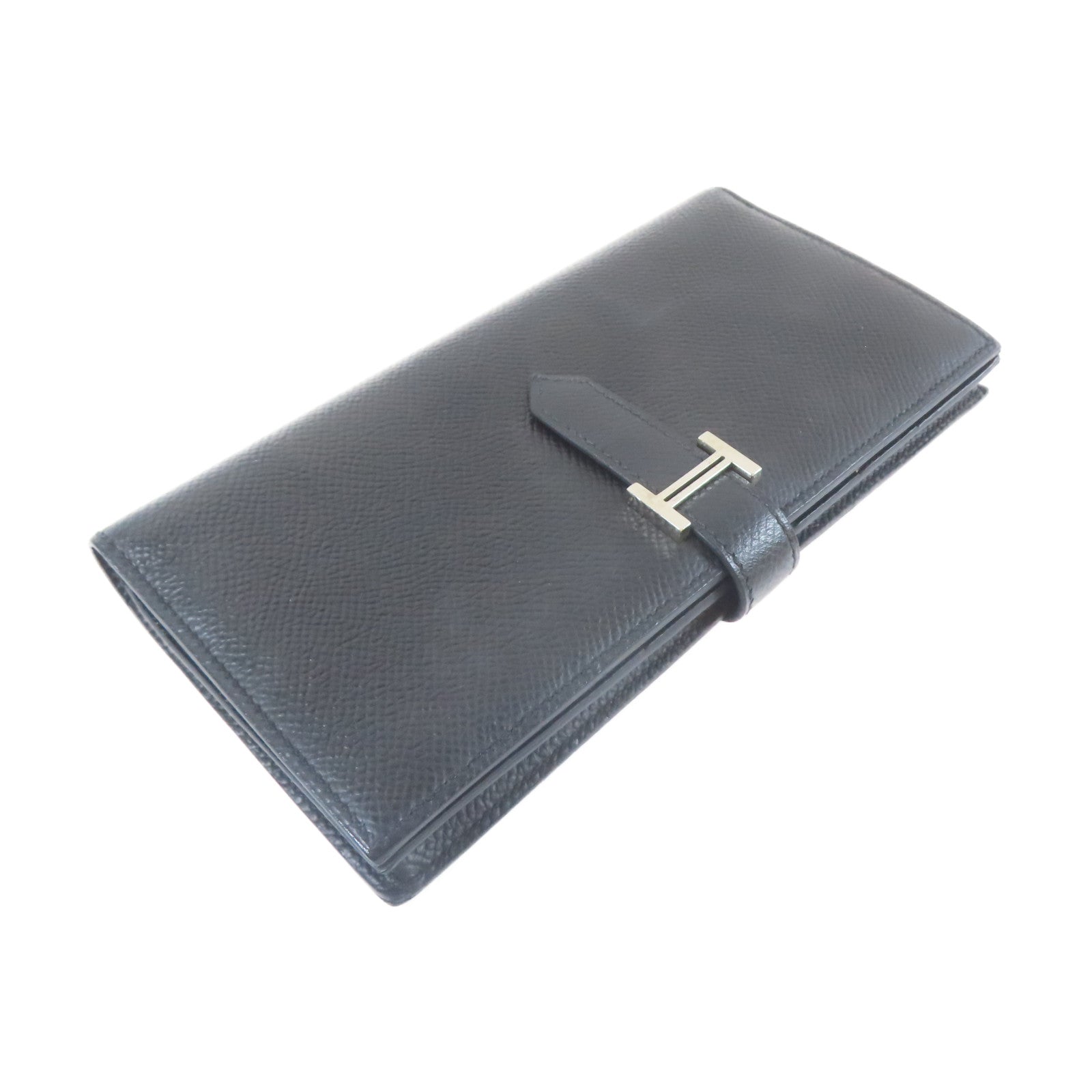 HERMES 【激減優惠】Epsom皮革Bearn Long Wallet銀扣長錢包黑色