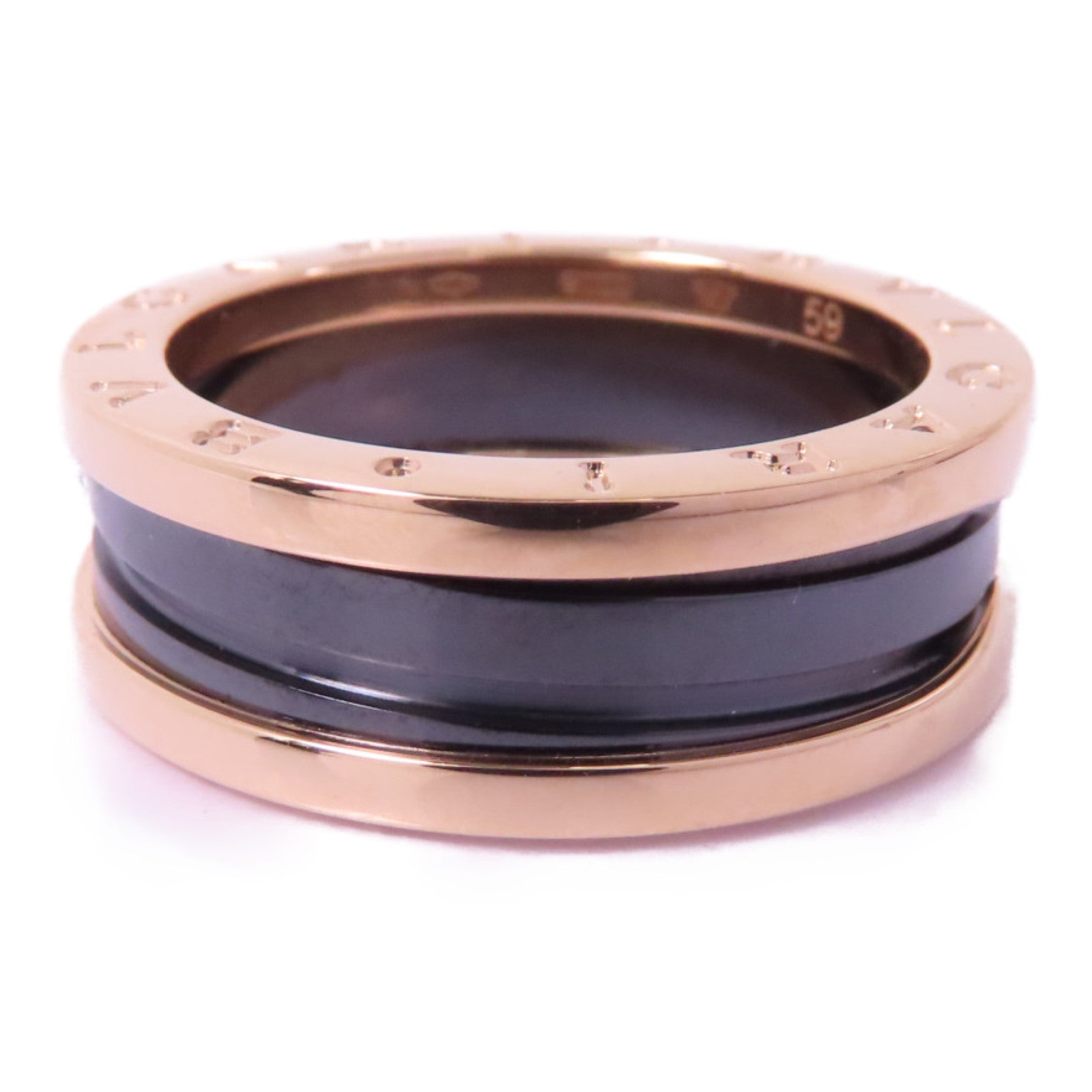 BVLGARI 18K玫瑰金/陶瓷B-zero1 Two Band Ring戒指US#8.25