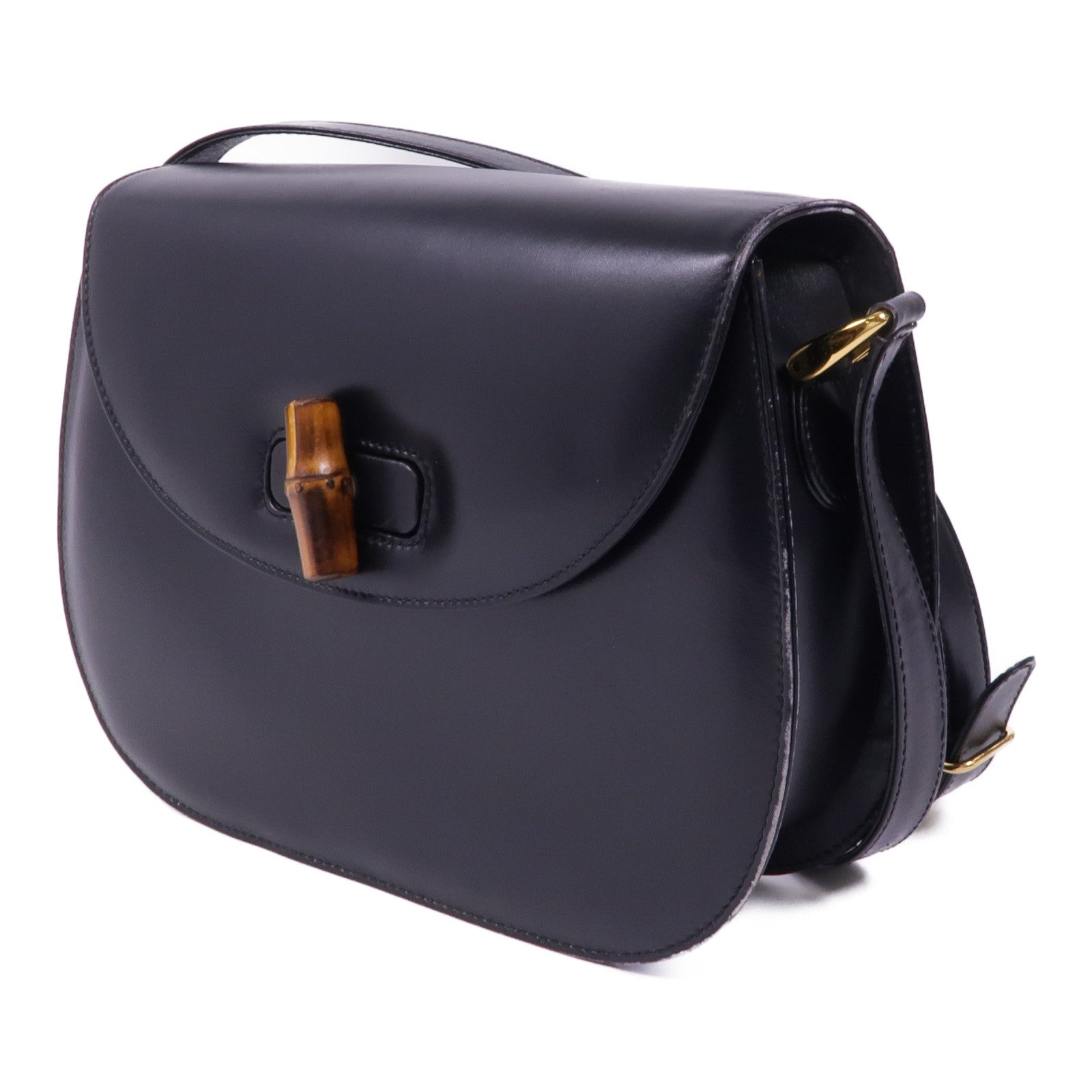 GUCCI 牛皮皮革Bamboo Shoulder Bag金扣肩背袋黑色