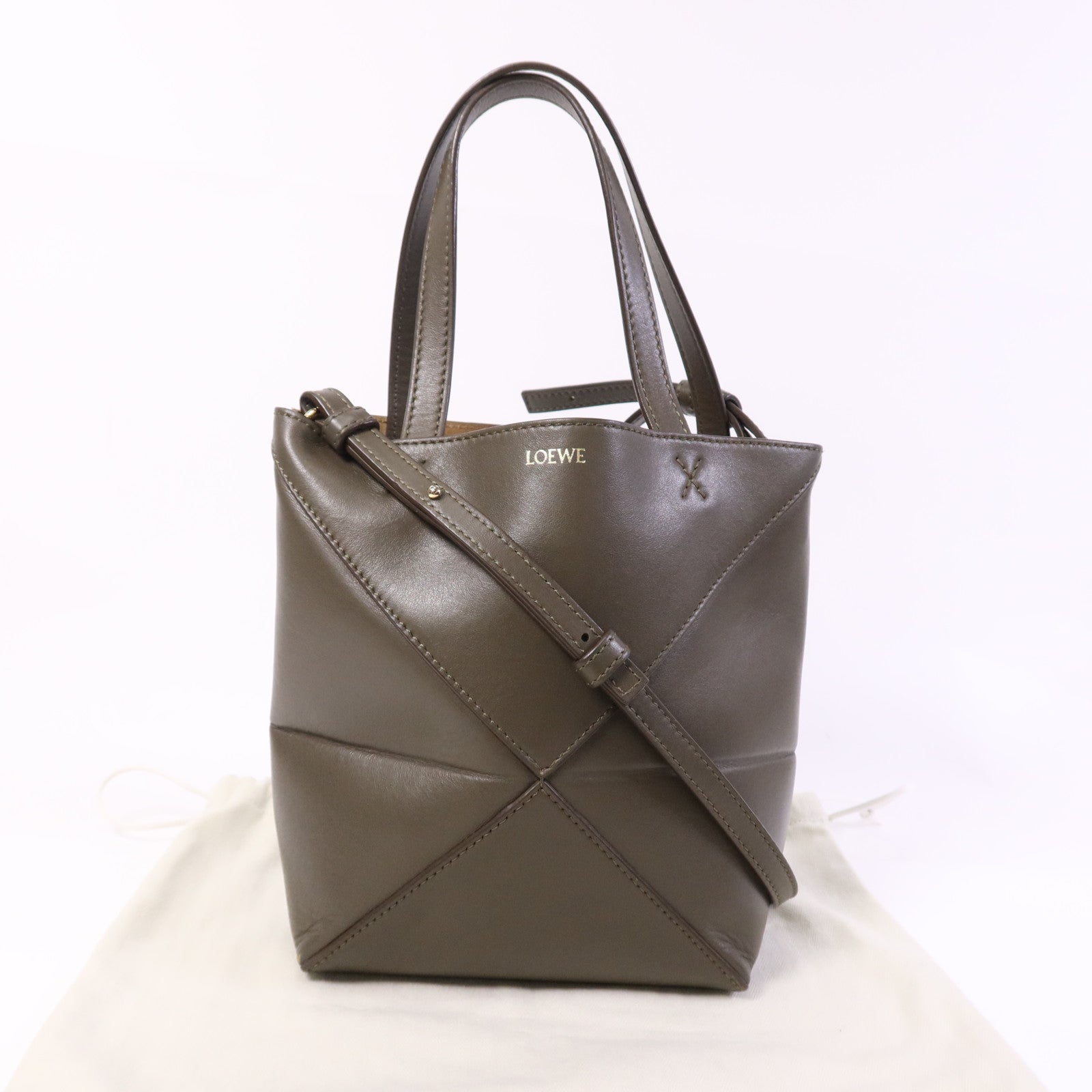 LOEWE 牛皮皮革Mini Puzele Fold Tote金扣手挽肩背兩用袋