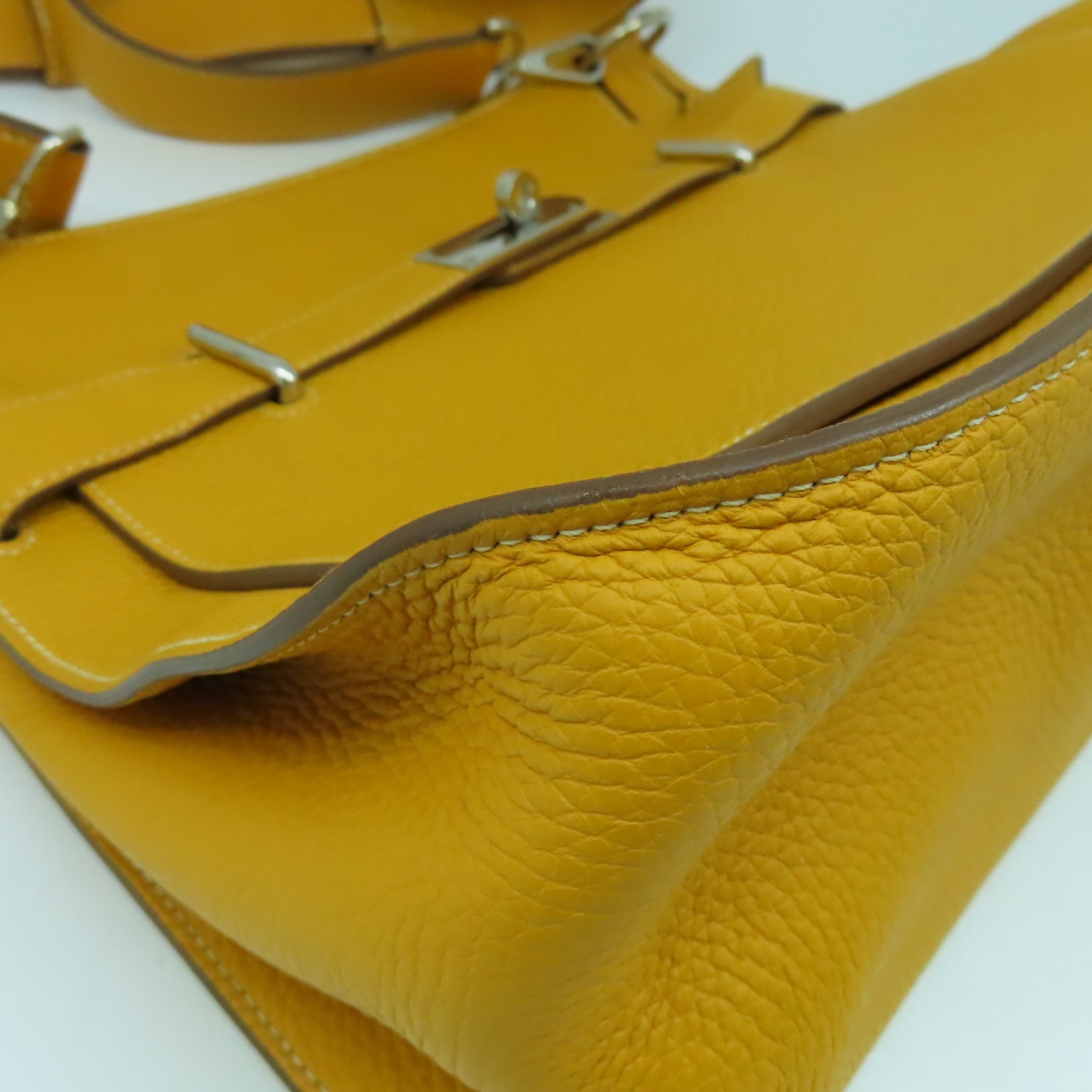 HERMES 【清倉大減價】Clemence皮革Jypsiere 34銀扣肩背袋Jaune d'Or黃色