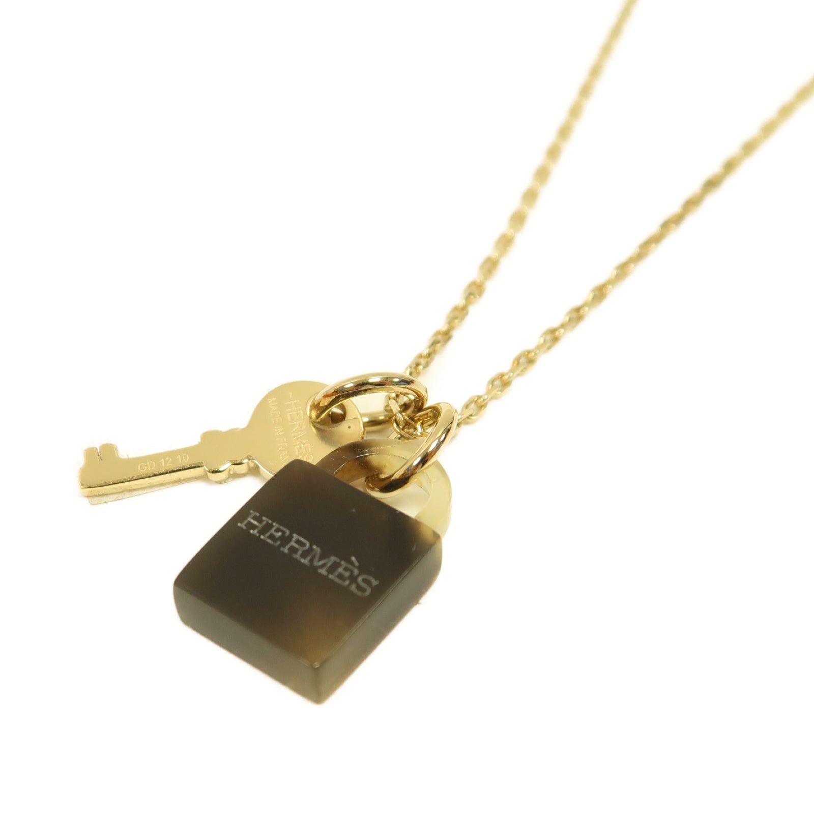 HERMES 水牛角/金屬Amulette Padlock Pendant金扣掛飾啡色