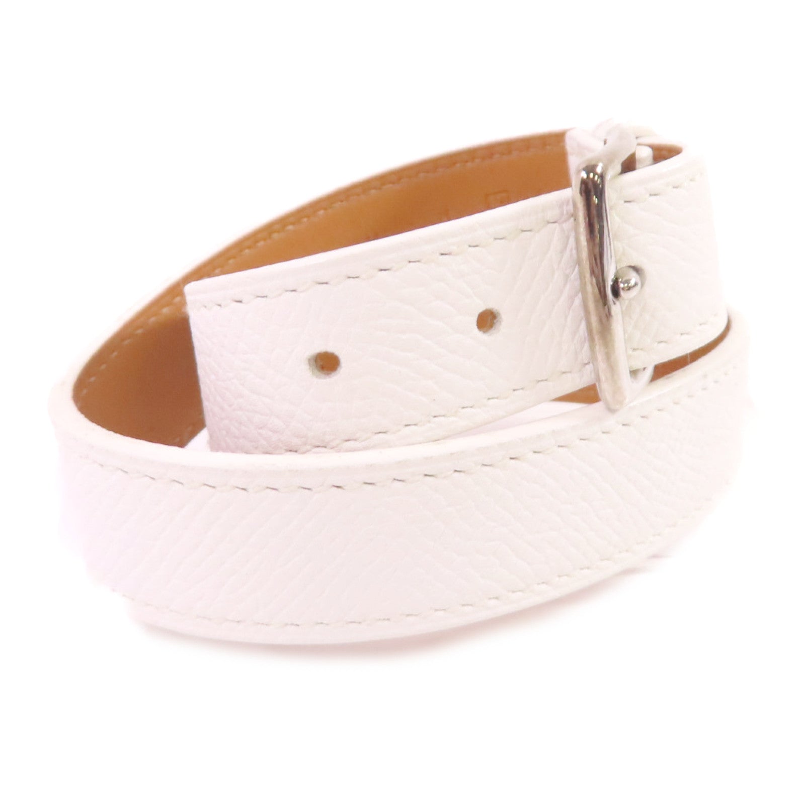 HERMES 【激減優惠】Evercolor皮革Etriviere Bracelet銀扣手鏈白色