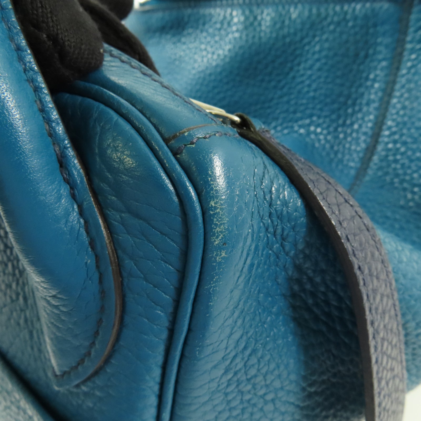 HERMES Clemence皮革Lindy 30銀扣肩背袋Bleu Izmir