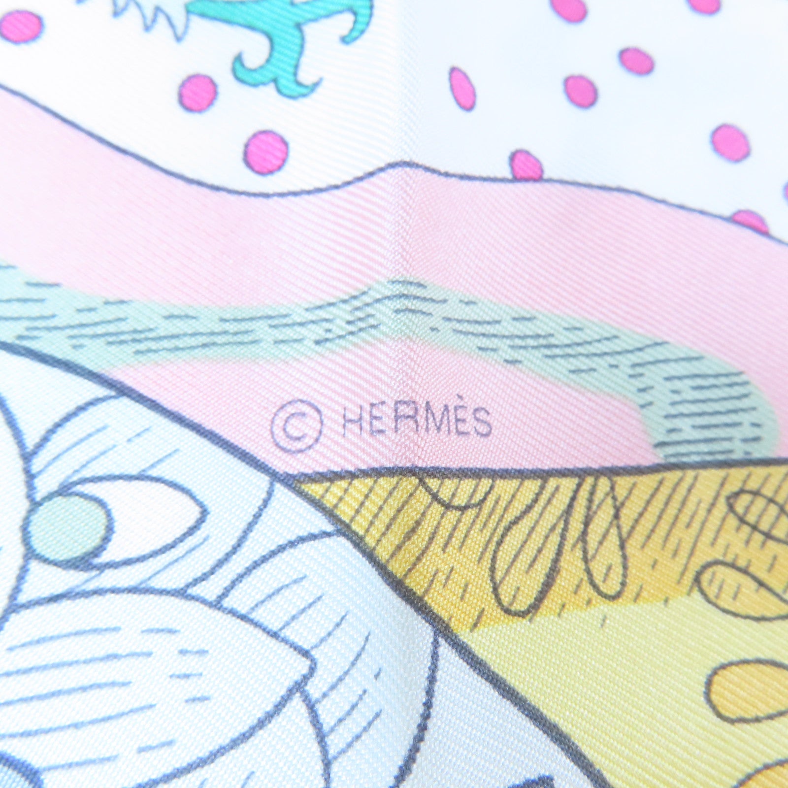 HERMES 絲質Scarf絲巾白色/淺藍色/粉紅色/橙色