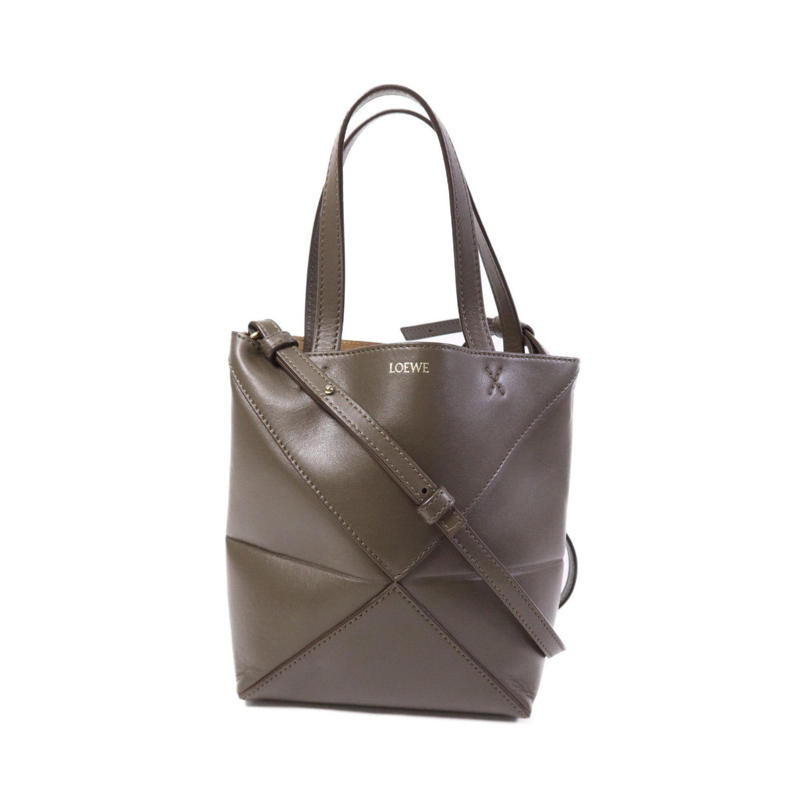 LOEWE 牛皮皮革Mini Puzele Fold Tote金扣手挽肩背兩用袋