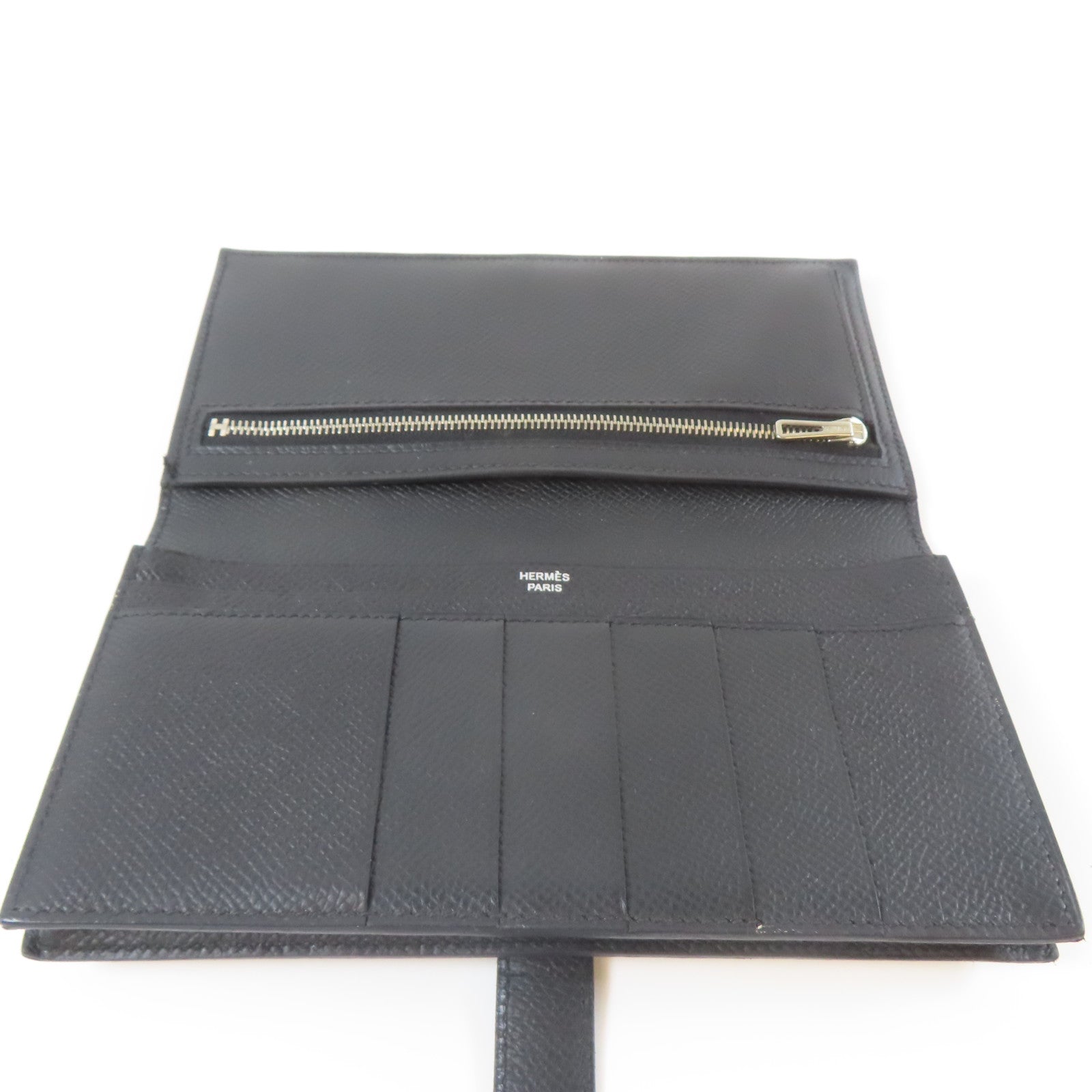 HERMES 【激減優惠】Epsom皮革Bearn Long Wallet銀扣長錢包黑色