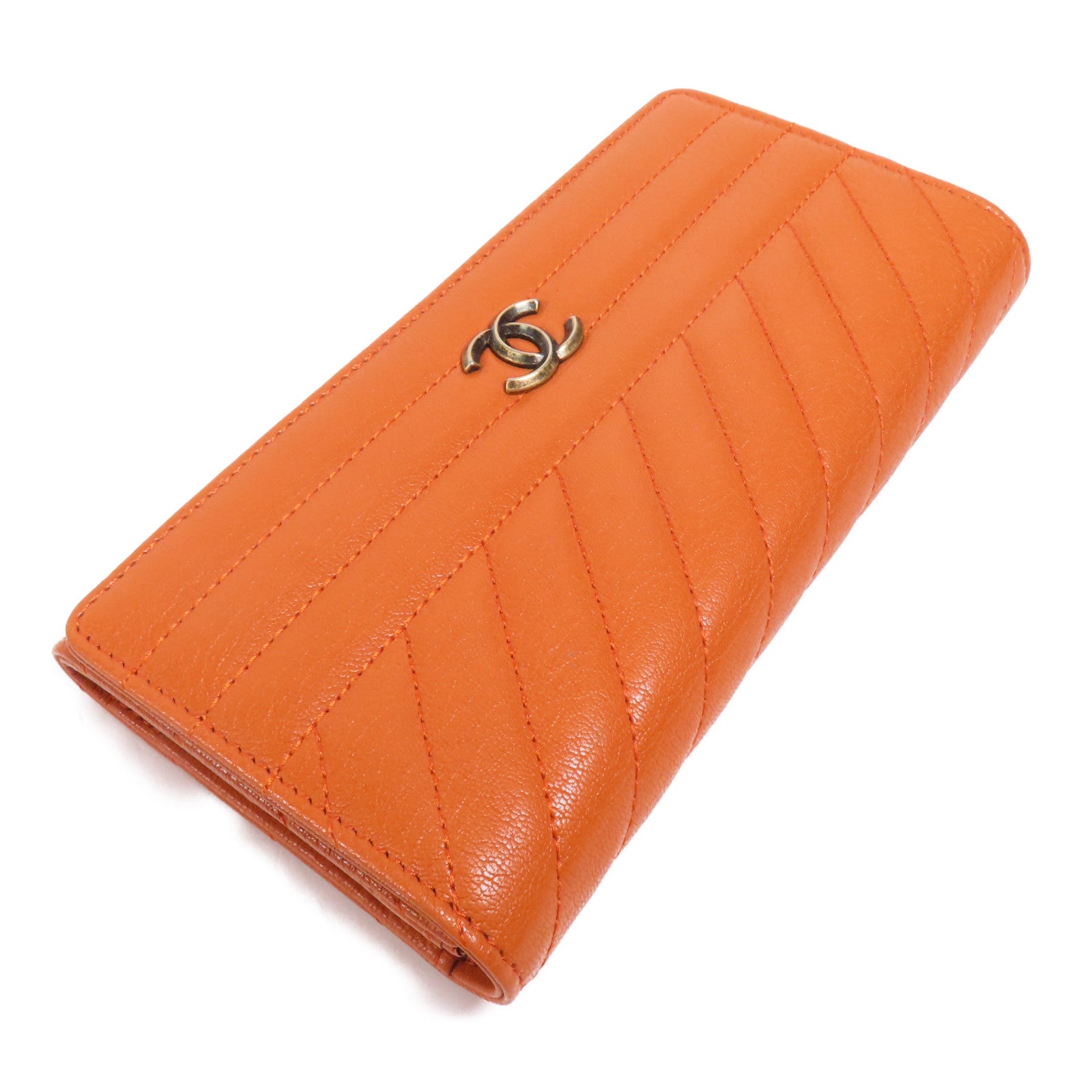 CHANEL 牛皮皮革Long Wallet金扣長錢包