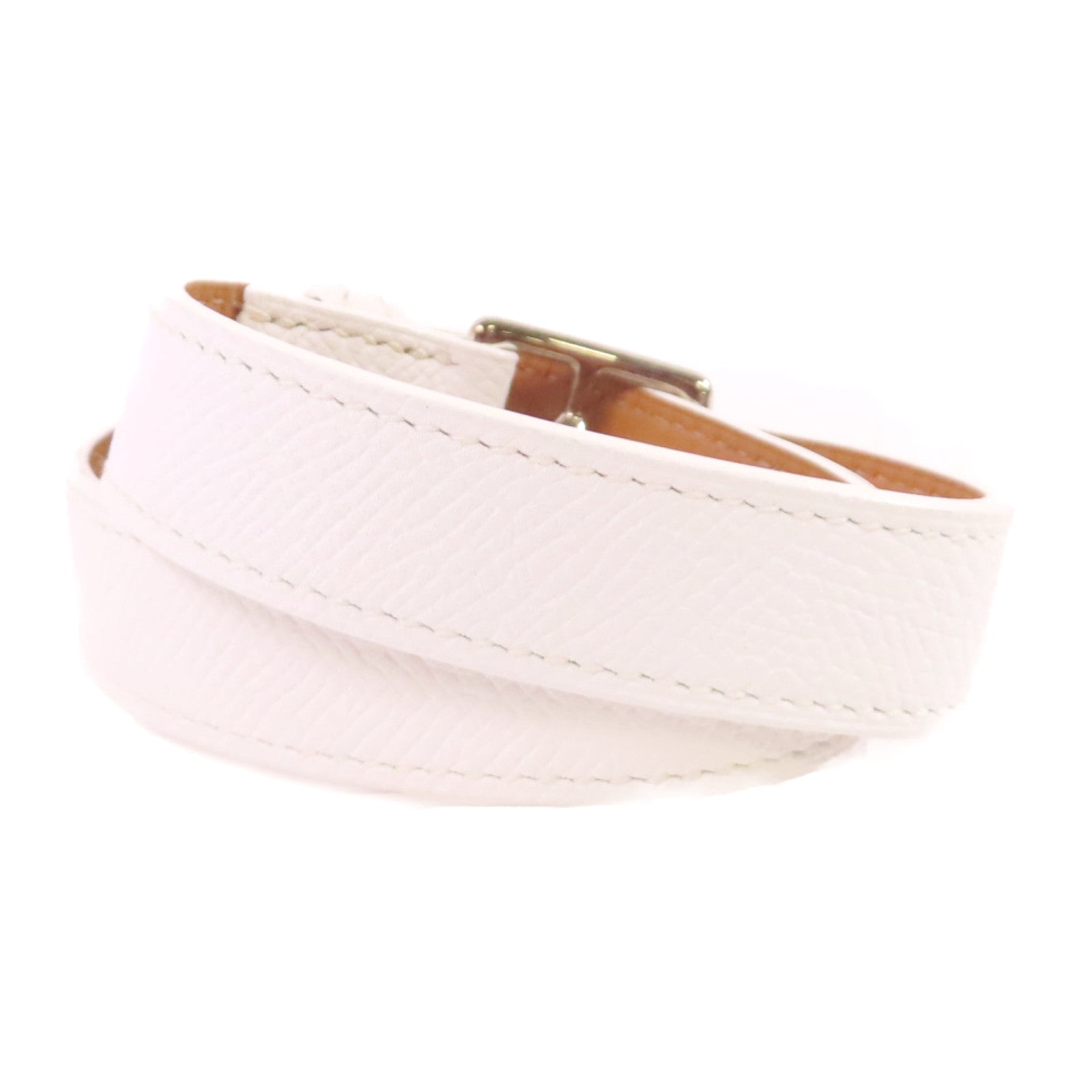 HERMES 【激減優惠】Evercolor皮革Etriviere Bracelet銀扣手鏈白色