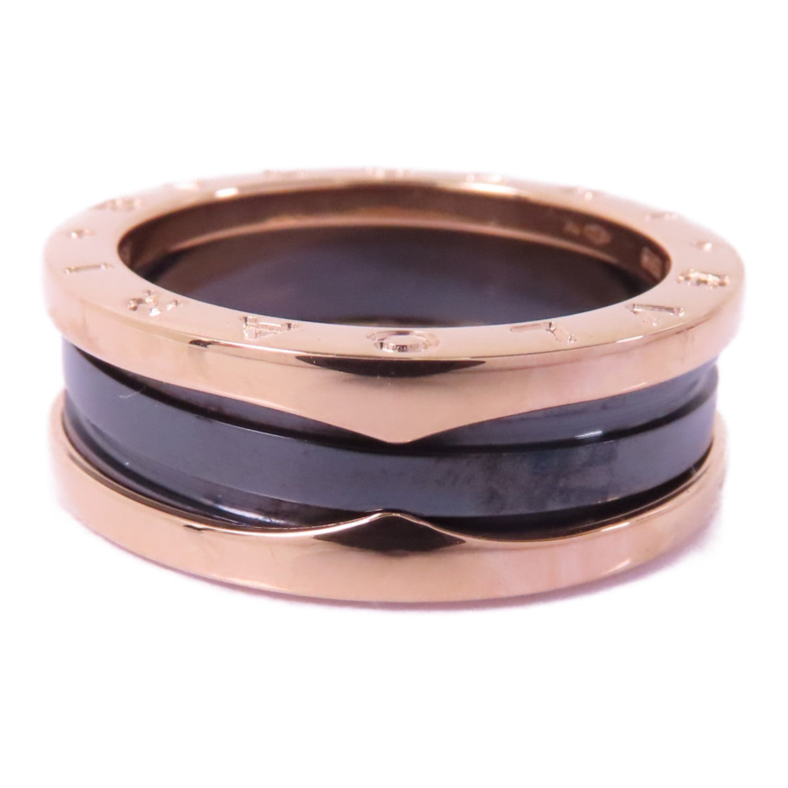 BVLGARI 18K玫瑰金/陶瓷B-zero1 Two Band Ring戒指US#8.25