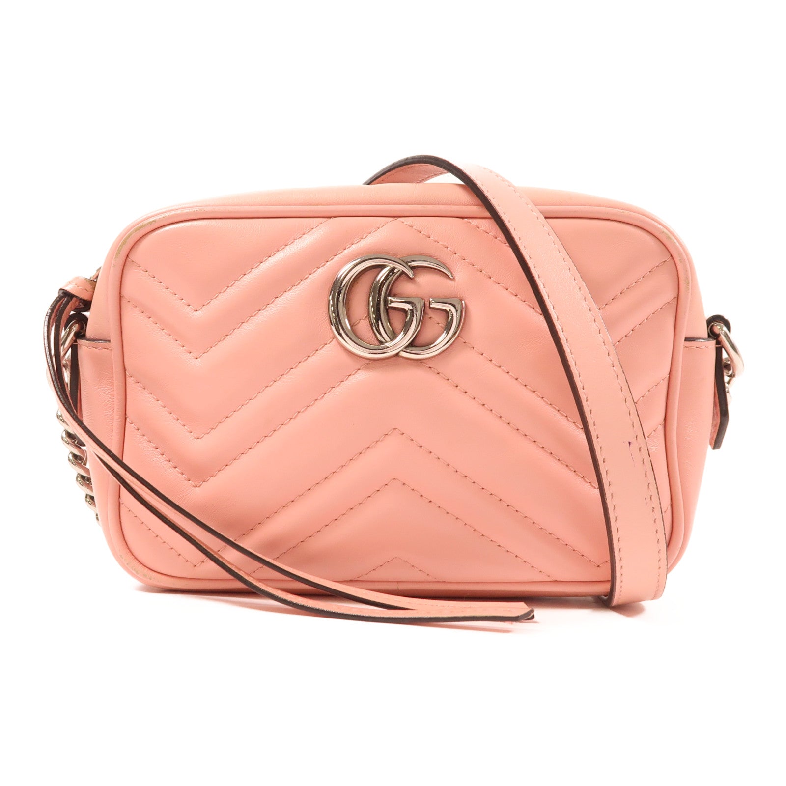 GUCCI 牛皮皮革GG Marmont銀扣肩背袋