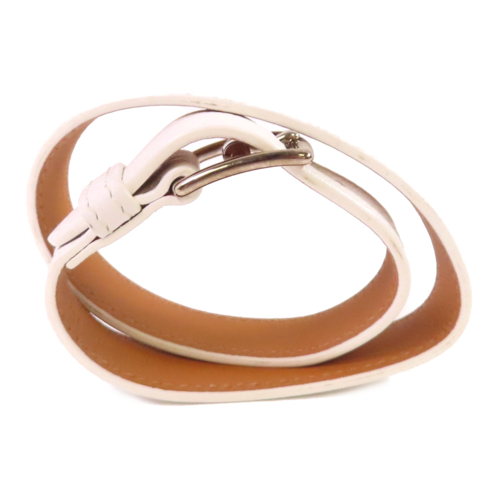 HERMES 【激減優惠】Evercolor皮革Etriviere Bracelet銀扣手鏈白色
