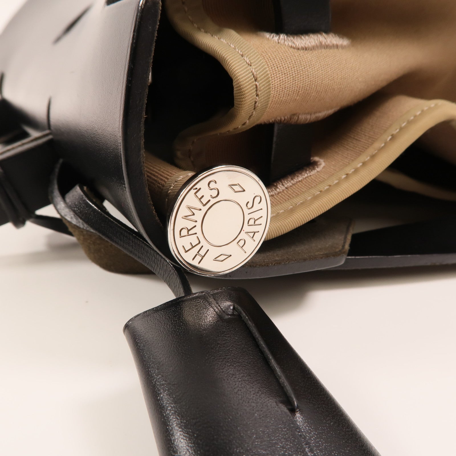 HERMES 帆布Herbag PM銀扣手挽肩背兩用袋Etoupe