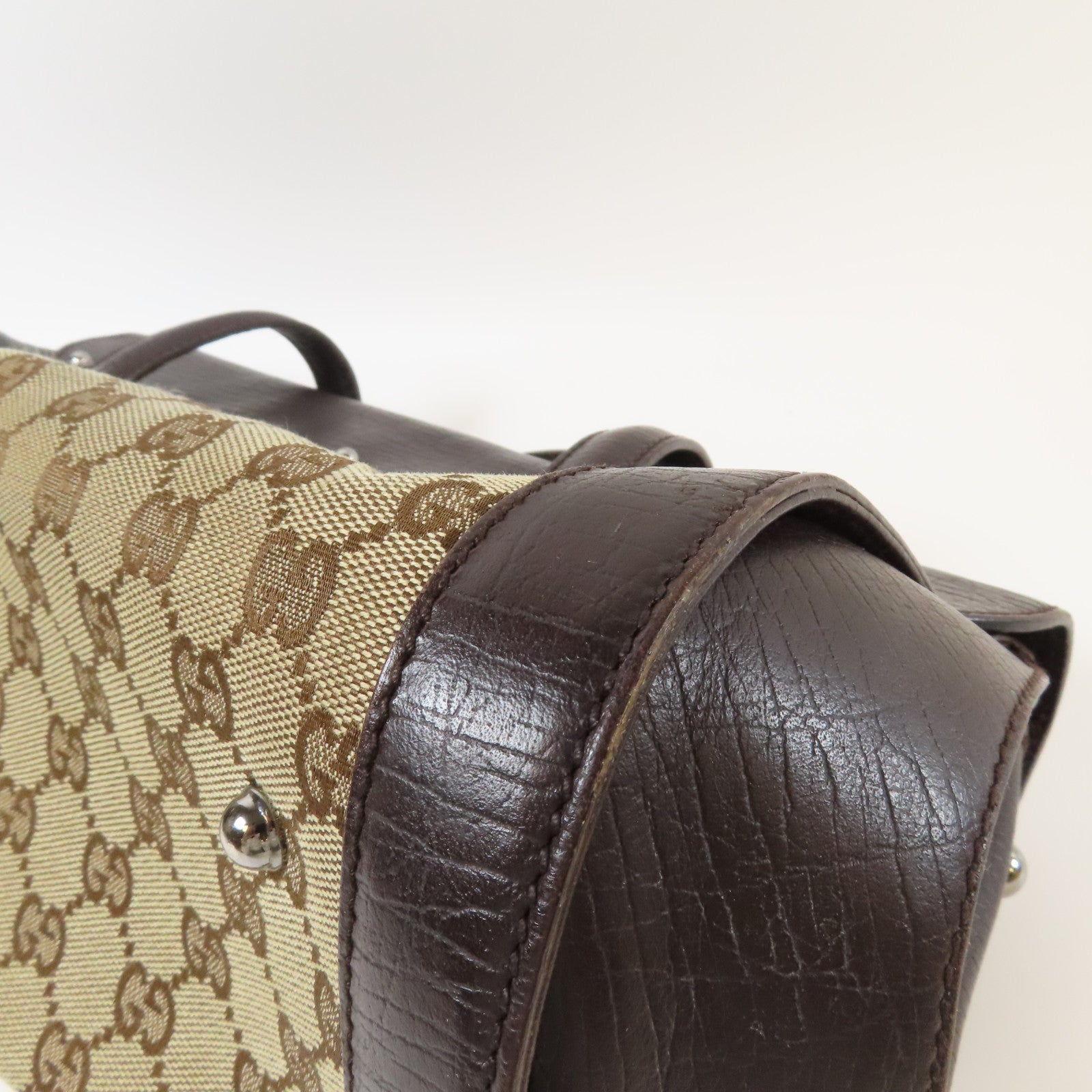 GUCCI 帆布Bamboo Hand Bag銀扣肩背袋啡色