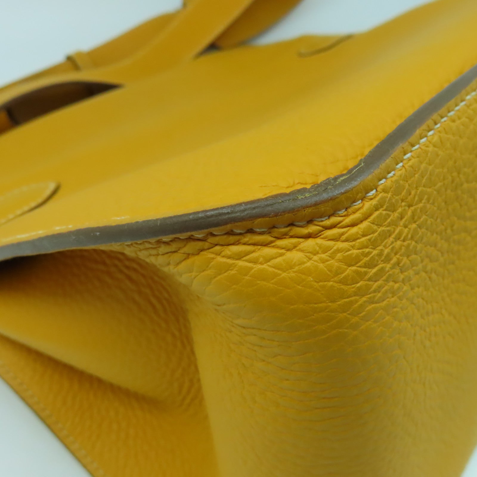 HERMES 【清倉大減價】Clemence皮革Jypsiere 34銀扣肩背袋Jaune d'Or黃色