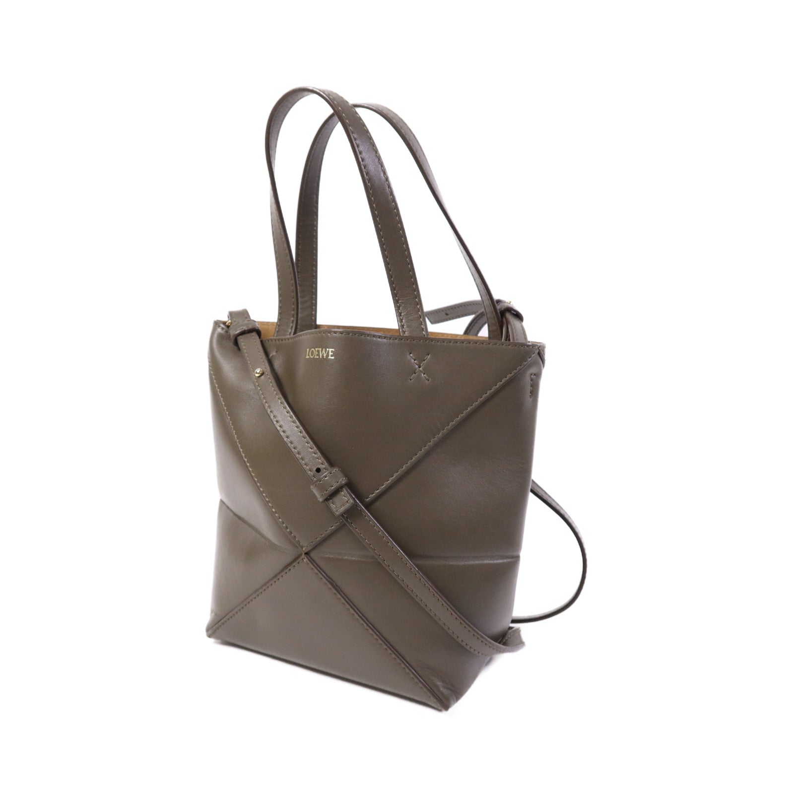 LOEWE 牛皮皮革Mini Puzele Fold Tote金扣手挽肩背兩用袋