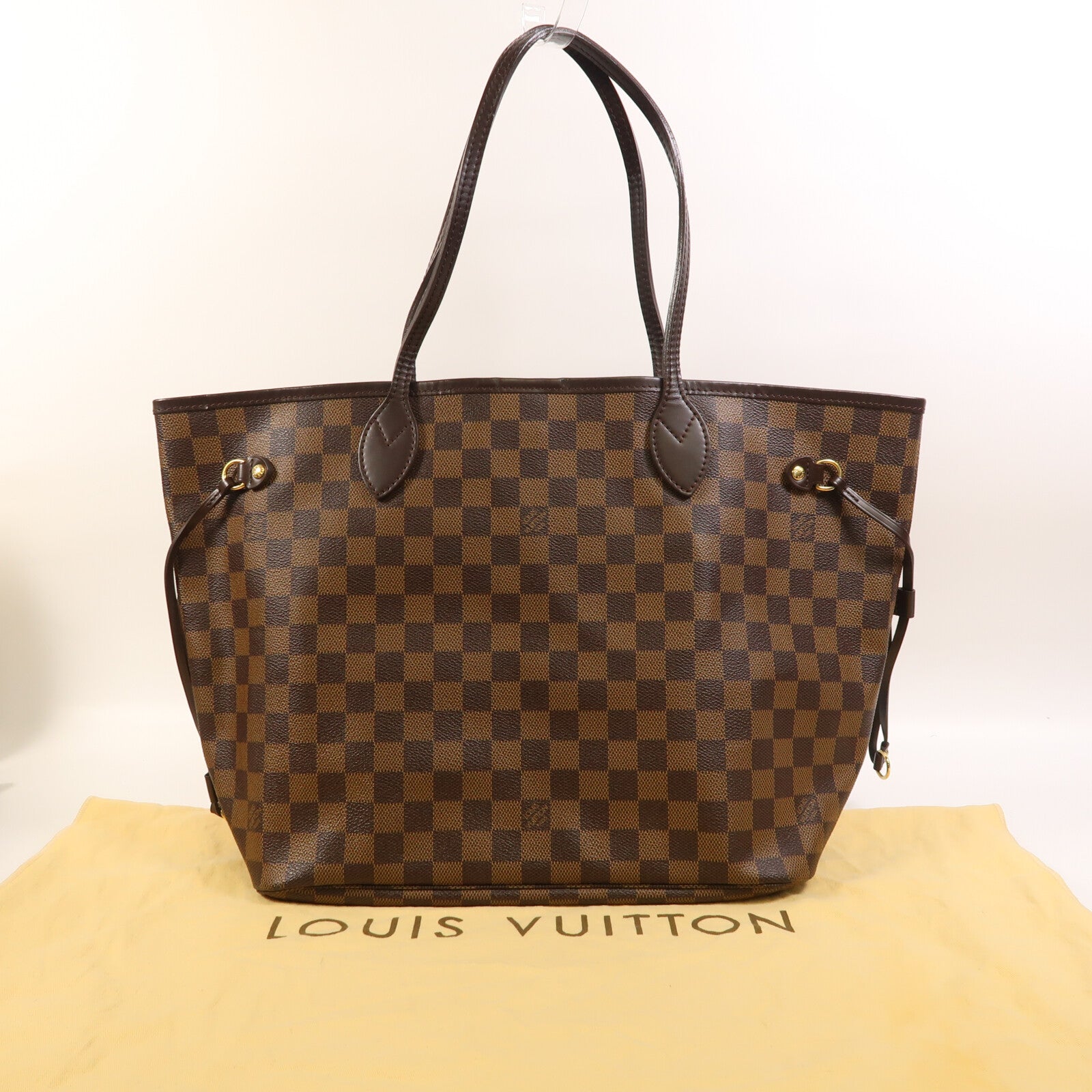 LOUIS VUITTON Damier Neverfull MM金扣肩背袋/手挽袋