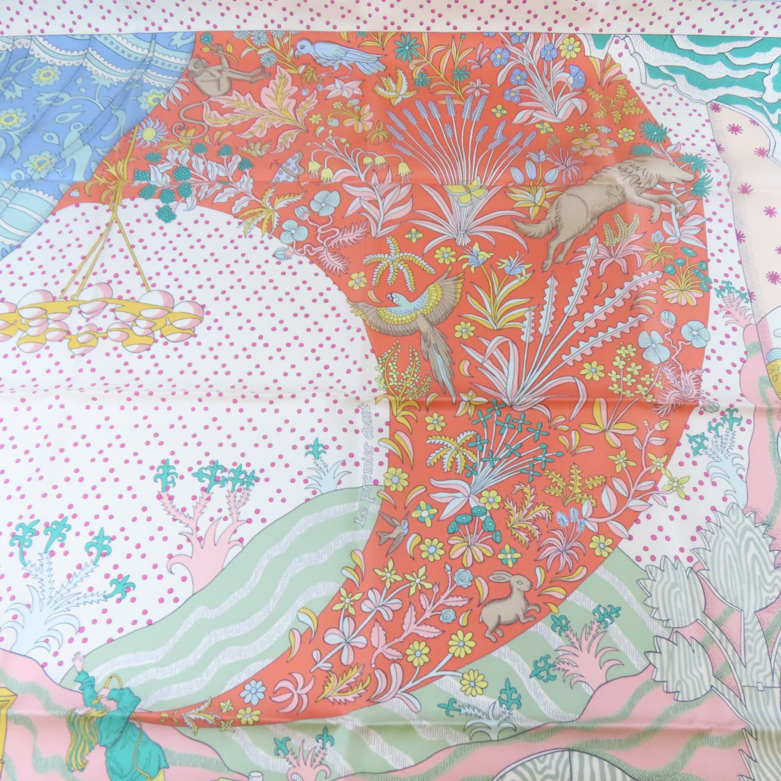 HERMES 絲質Scarf絲巾白色/淺藍色/粉紅色/橙色