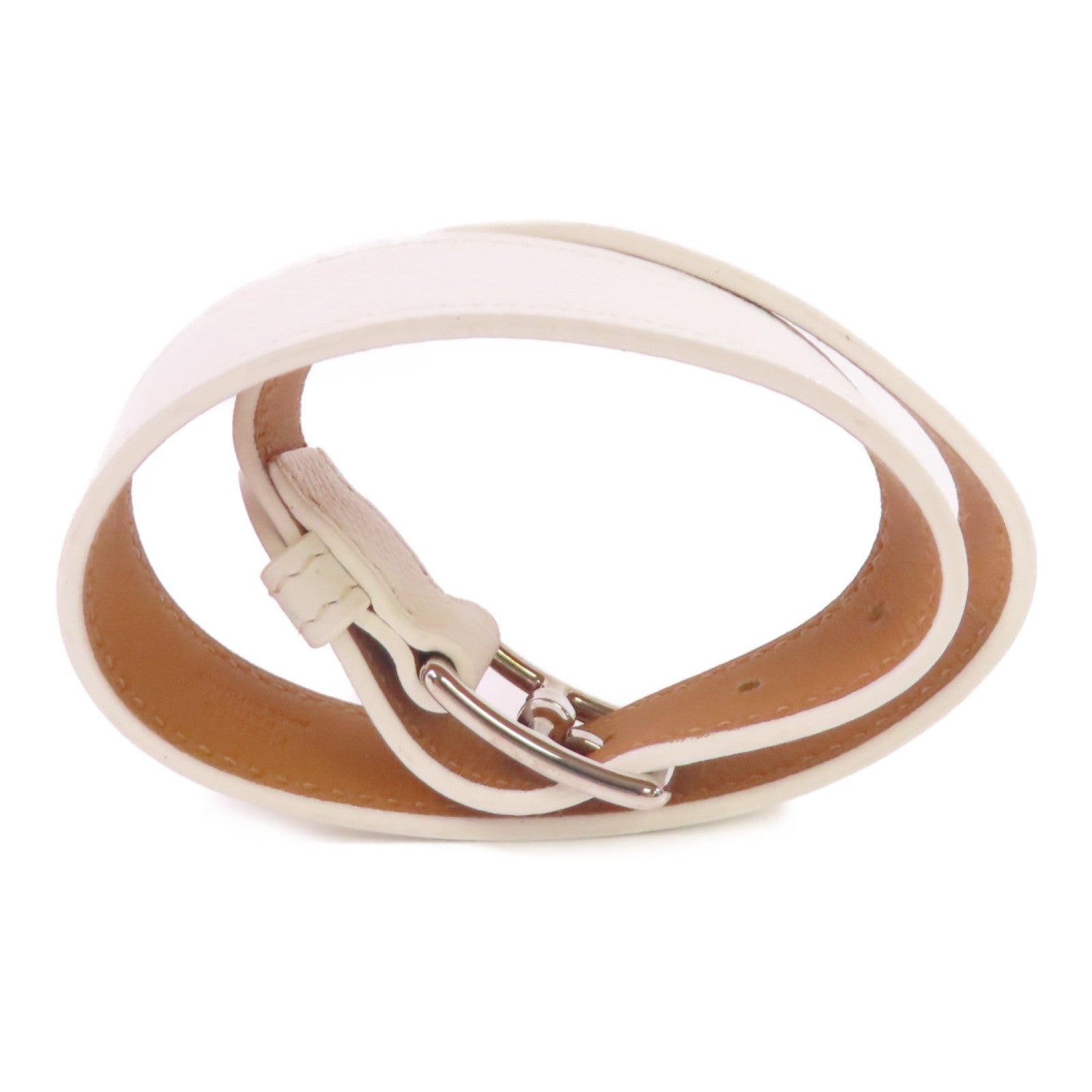 HERMES 【激減優惠】Evercolor皮革Etriviere Bracelet銀扣手鏈白色