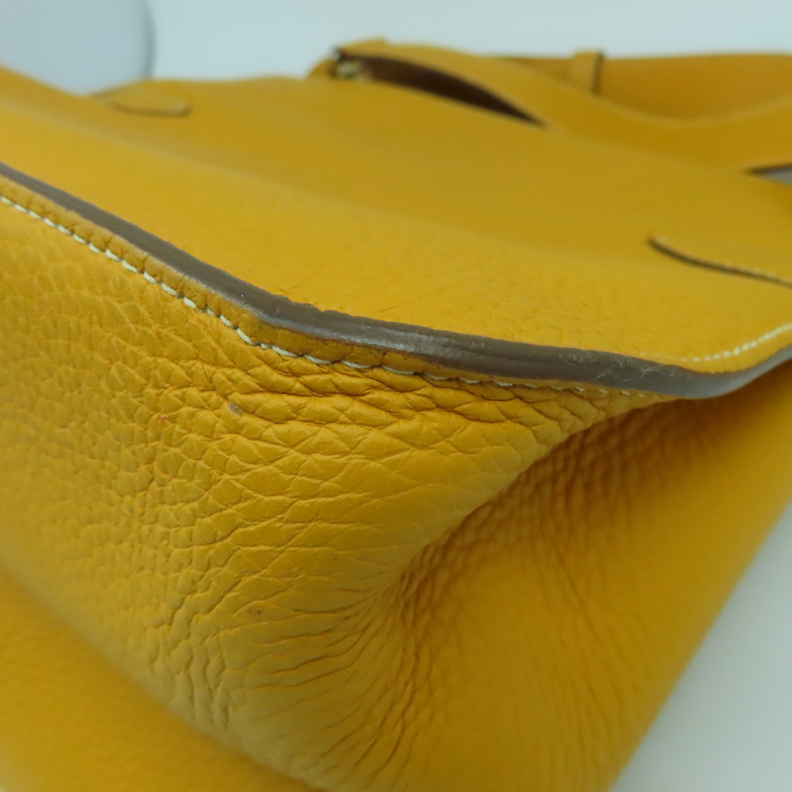 HERMES 【清倉大減價】Clemence皮革Jypsiere 34銀扣肩背袋Jaune d'Or黃色
