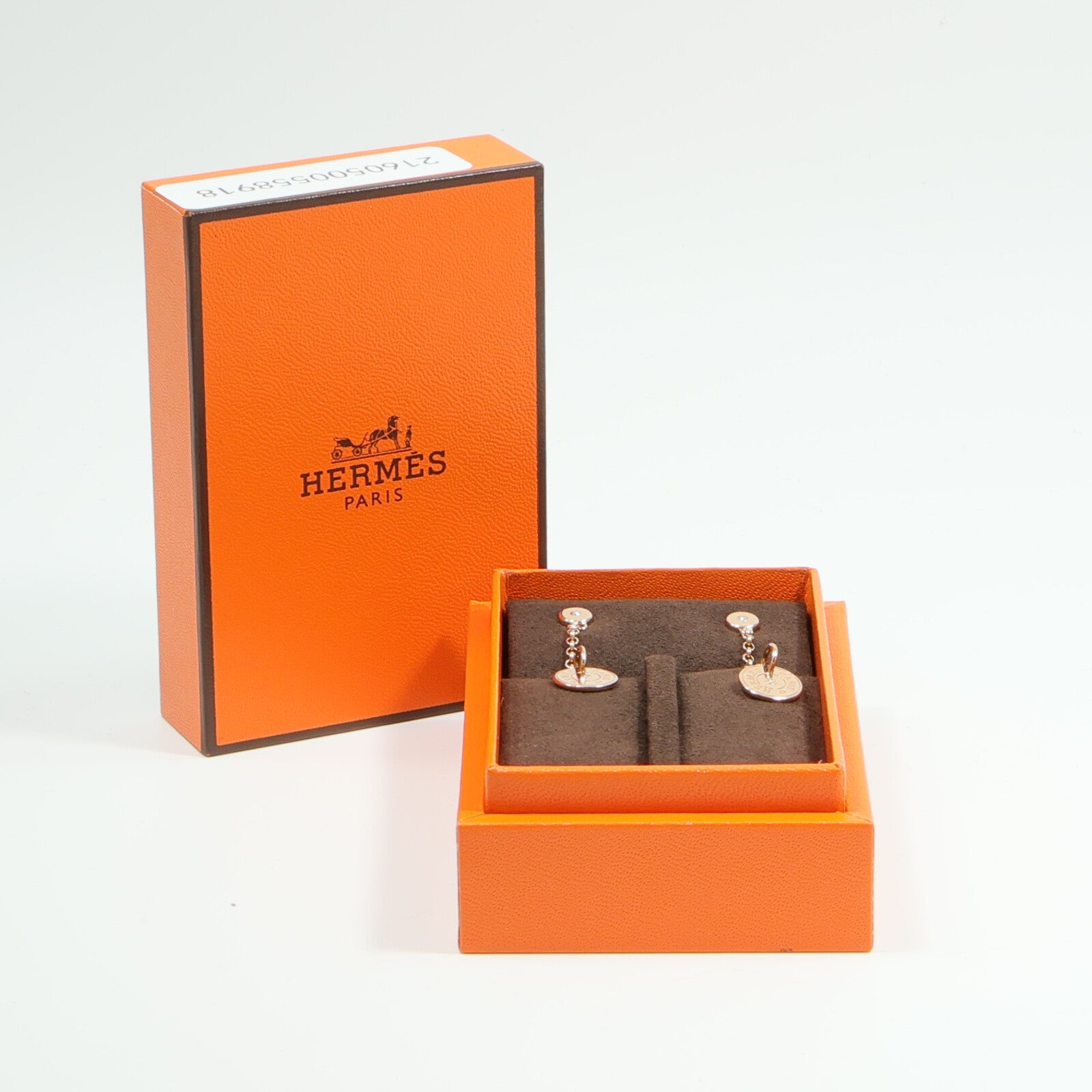 HERMES 18K玫瑰金EX-Libris鑽石耳環