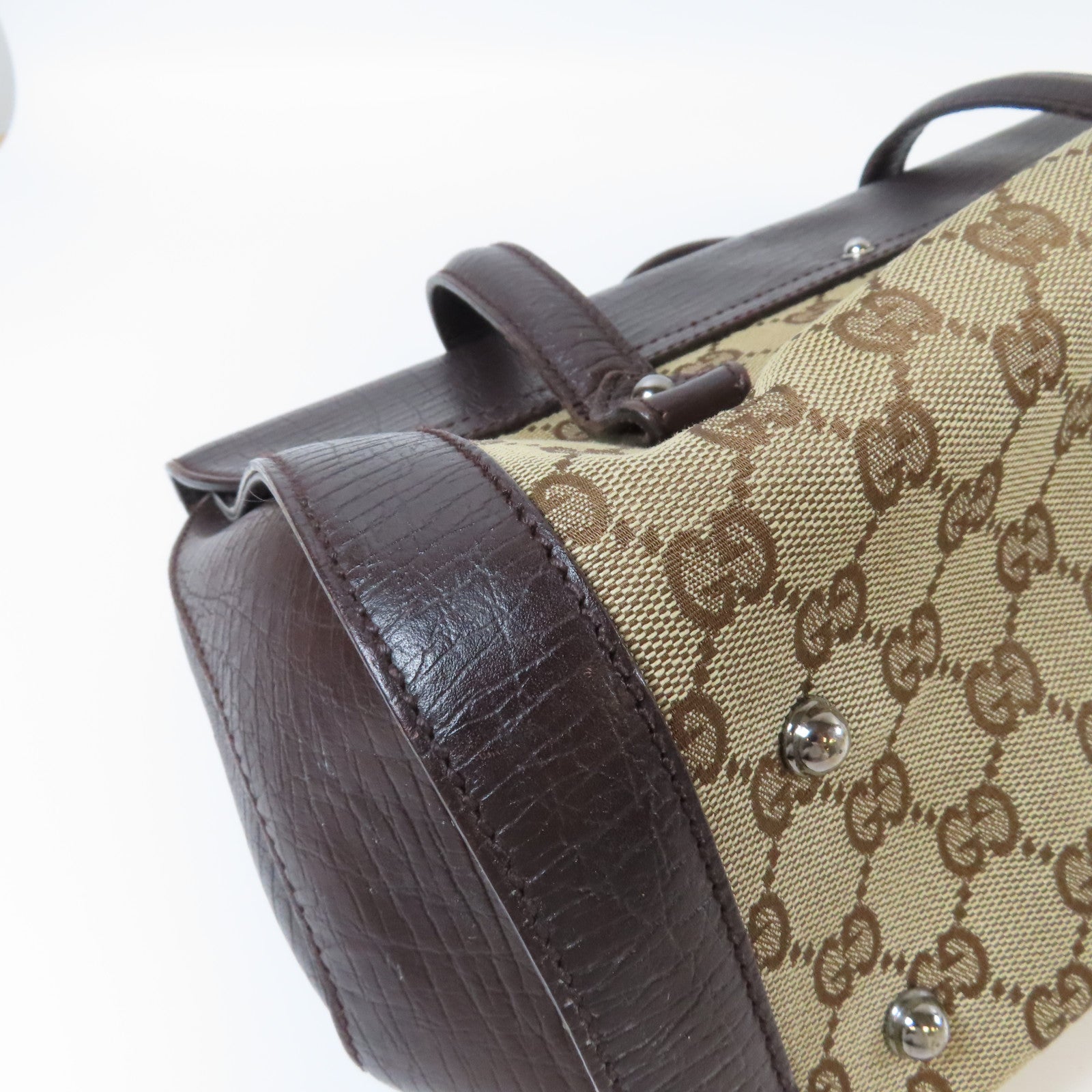 GUCCI 帆布Bamboo Hand Bag銀扣肩背袋啡色