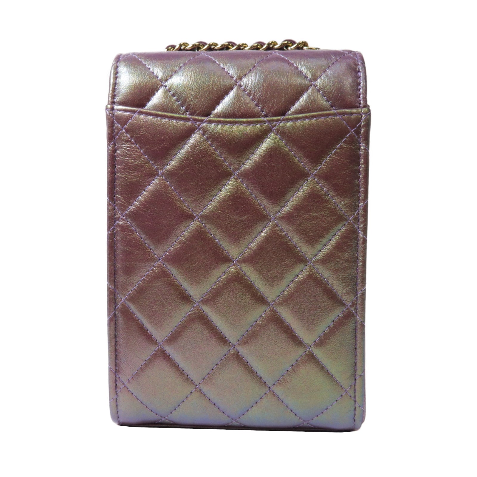 CHANEL 菱格羊皮皮革Chain Shoulder金扣鏈帶肩背袋紫色