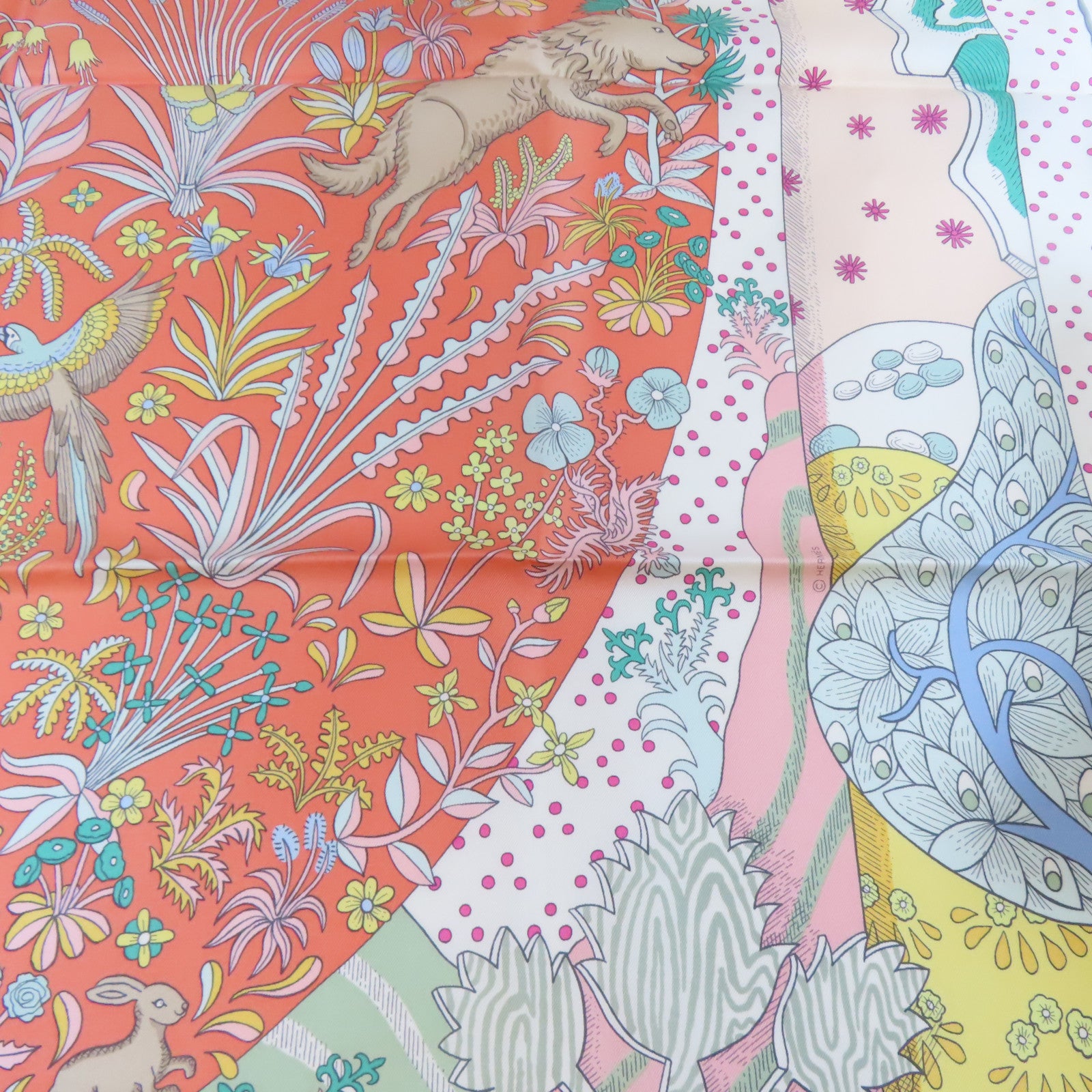HERMES 絲質Scarf絲巾白色/淺藍色/粉紅色/橙色