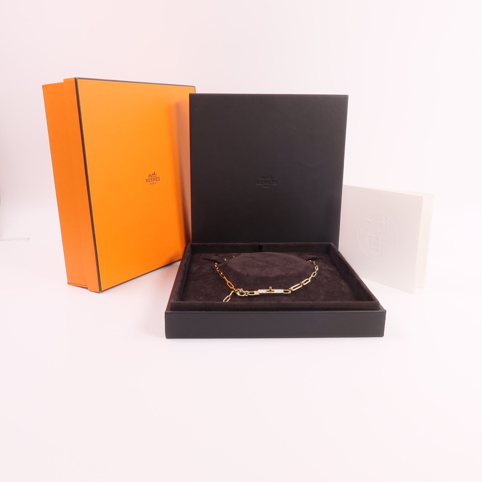 HERMES 18K玫瑰金Kelly Chaine Necklace鑽石項鍊