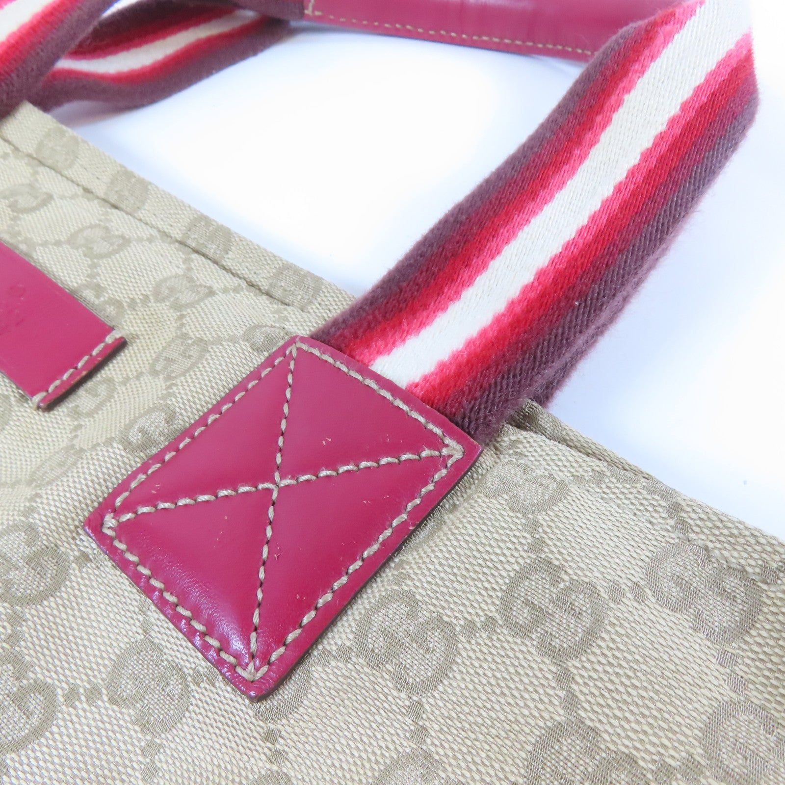 GUCCI 【激減優惠】帆布Totebag銀扣手挽袋啡色/紅色