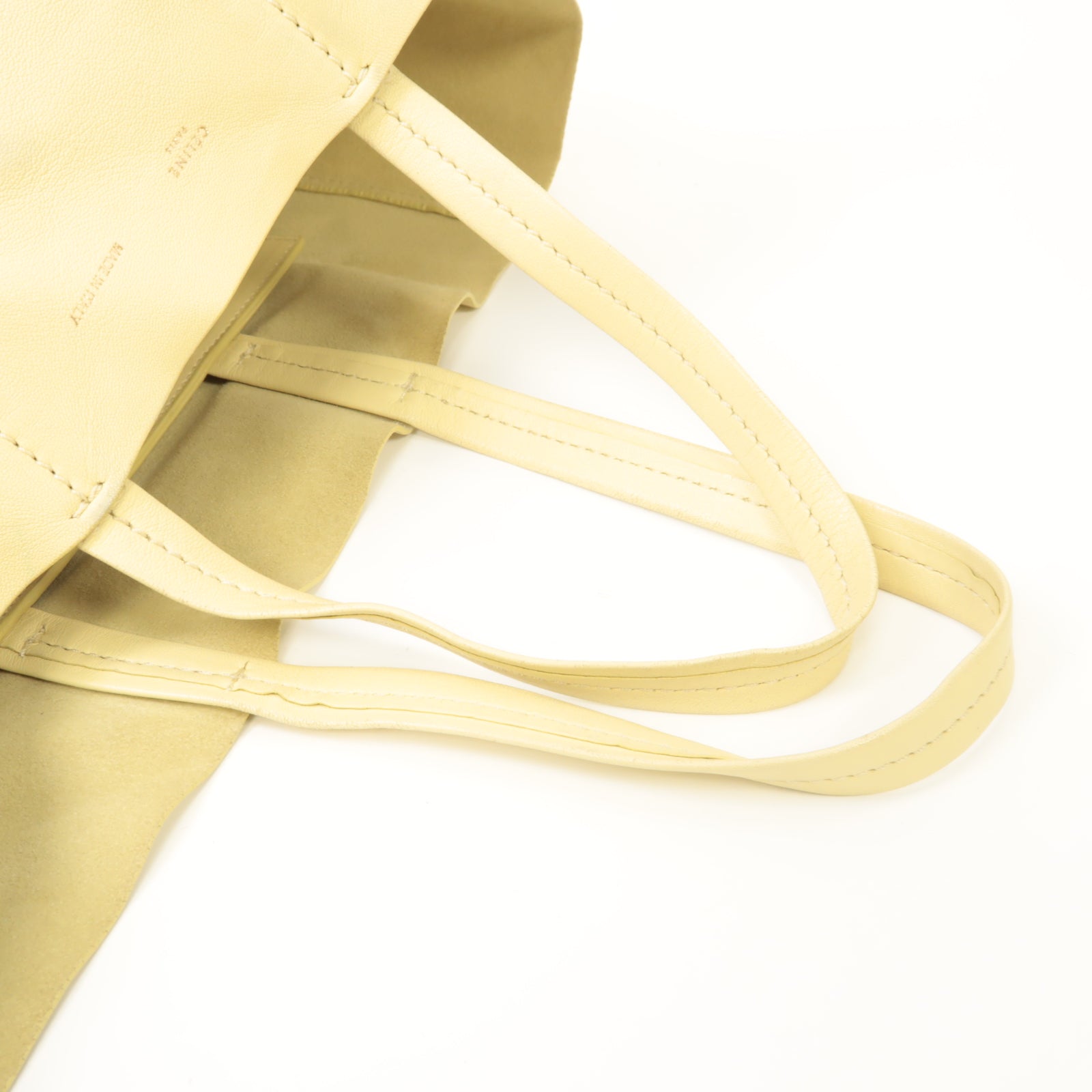 CELINE 【激減優惠】牛皮皮革Tote Bag金扣手挽袋淺黃色/黑色