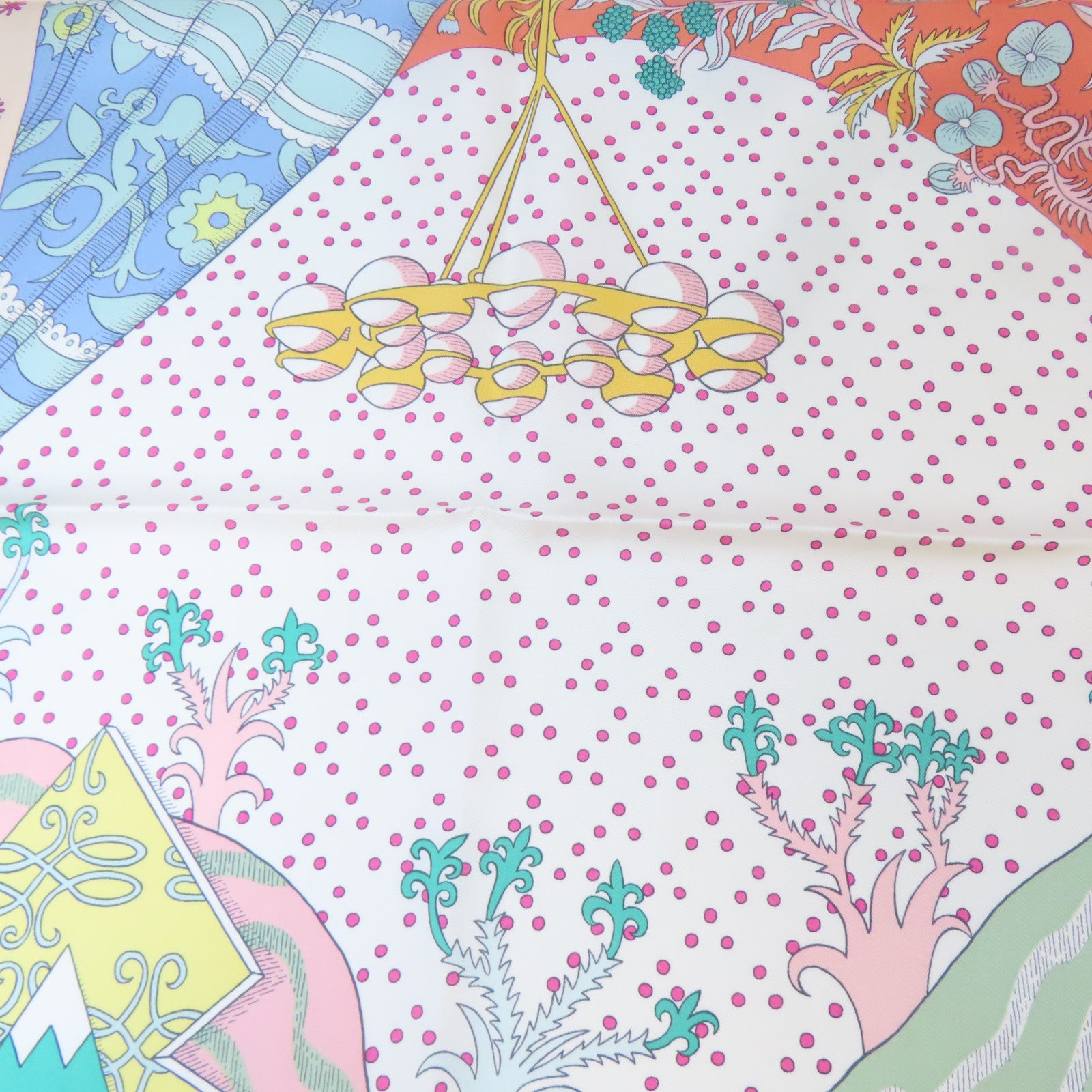 HERMES 絲質Scarf絲巾白色/淺藍色/粉紅色/橙色