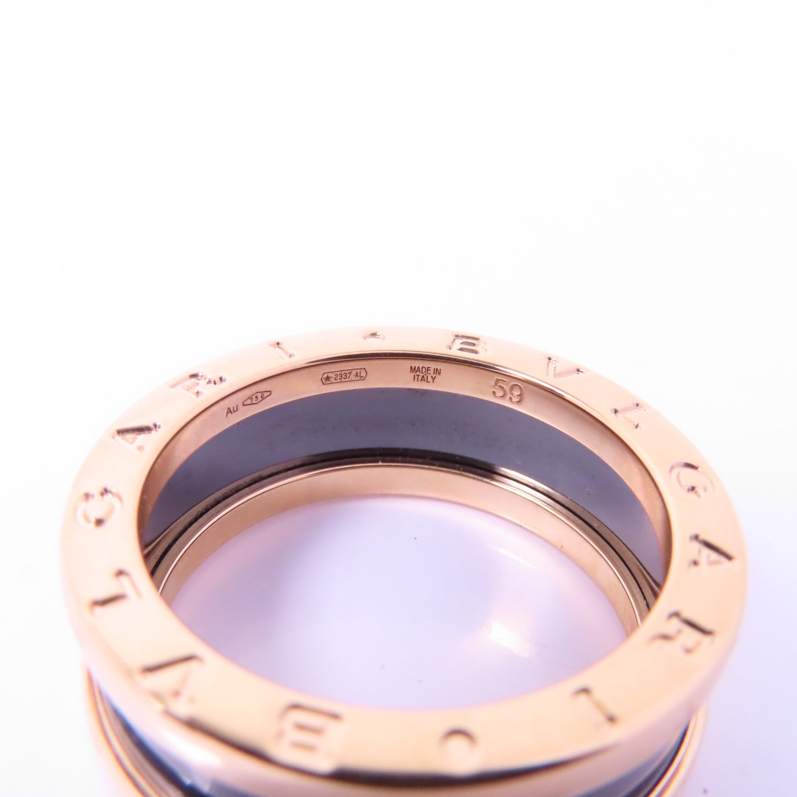BVLGARI 18K玫瑰金/陶瓷B-zero1 Two Band Ring戒指US#8.25