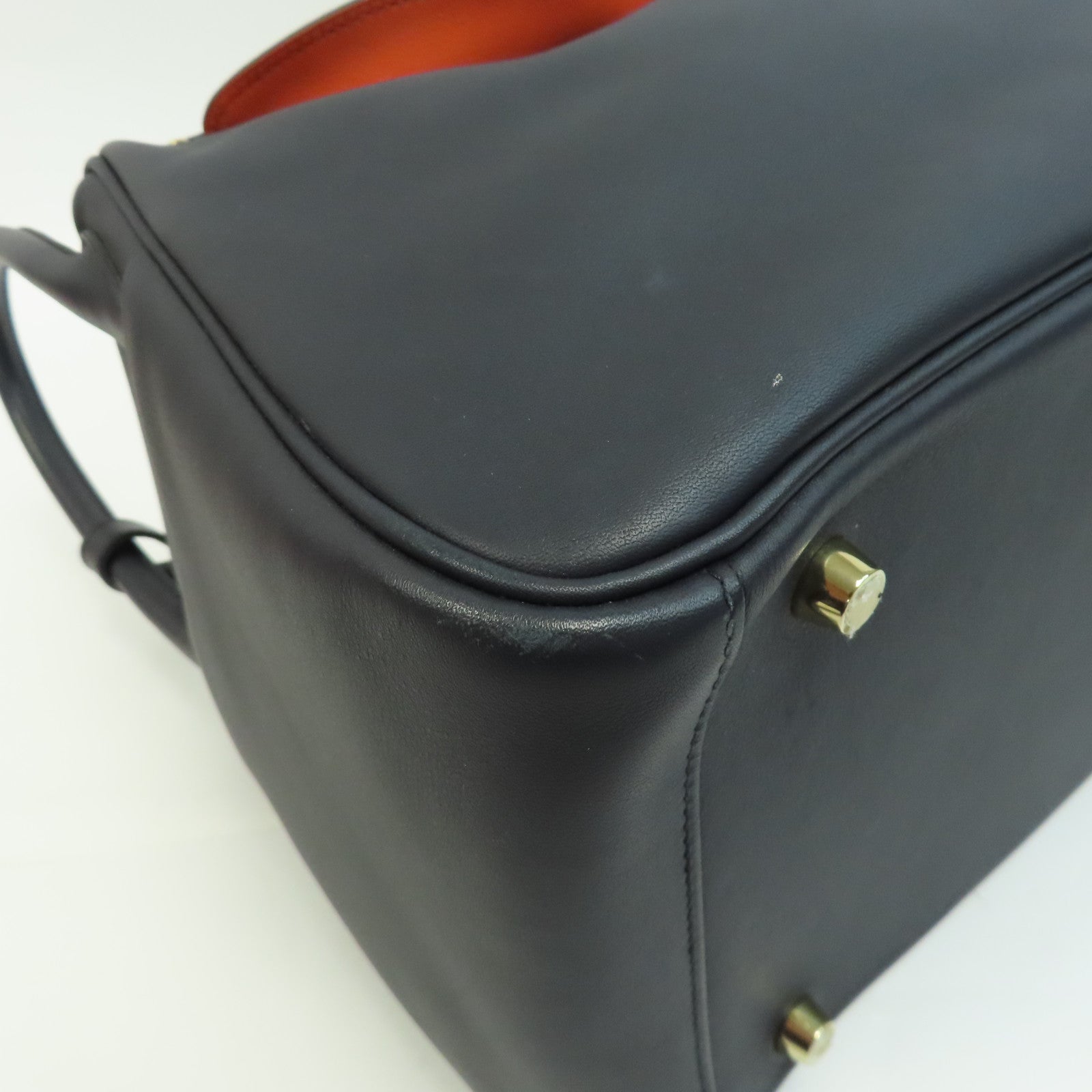 HERMES Swift皮革Lindy 30金扣手挽肩背兩用袋深藍色
