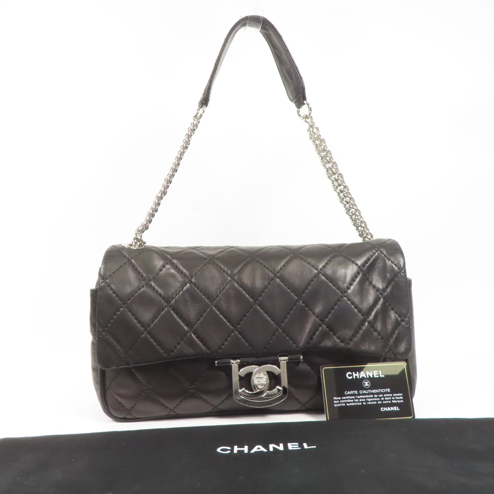 CHANEL 羊皮皮革Shoulder Bag銀扣鏈帶肩背袋