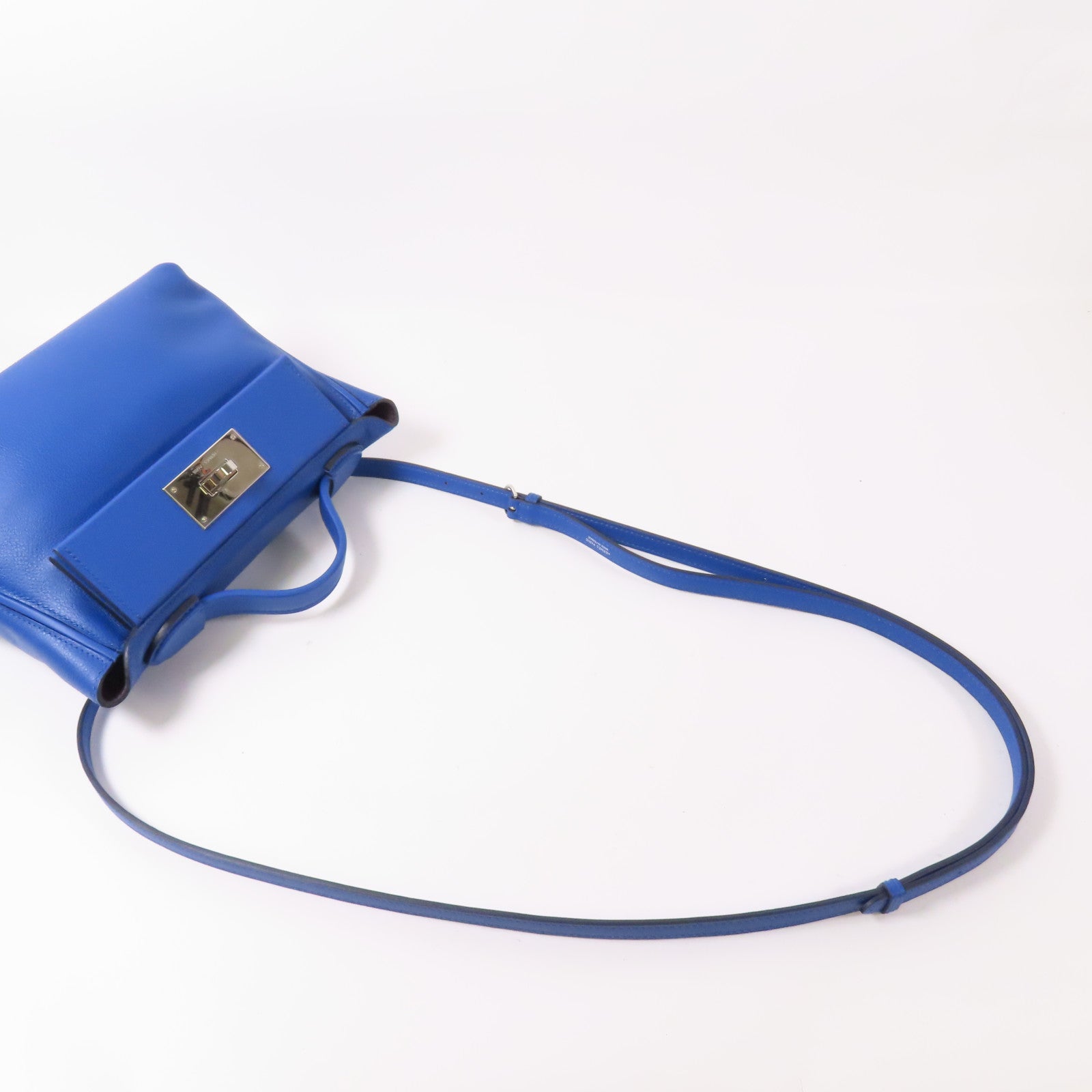 HERMES Evercolor皮革24/24 Mini銀扣肩背袋Bleu France